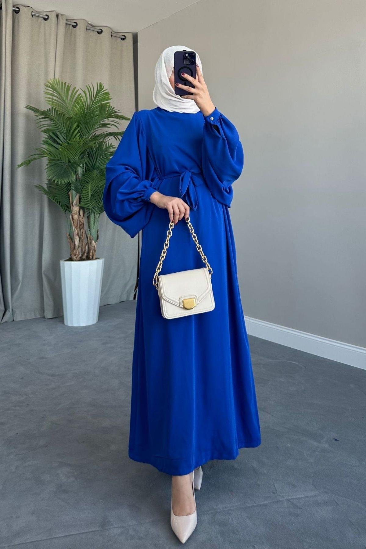 Mavella Elbise Saks, Fiyatları Mavella Elbise Saks – Haza Moda | Tesettür Giyim