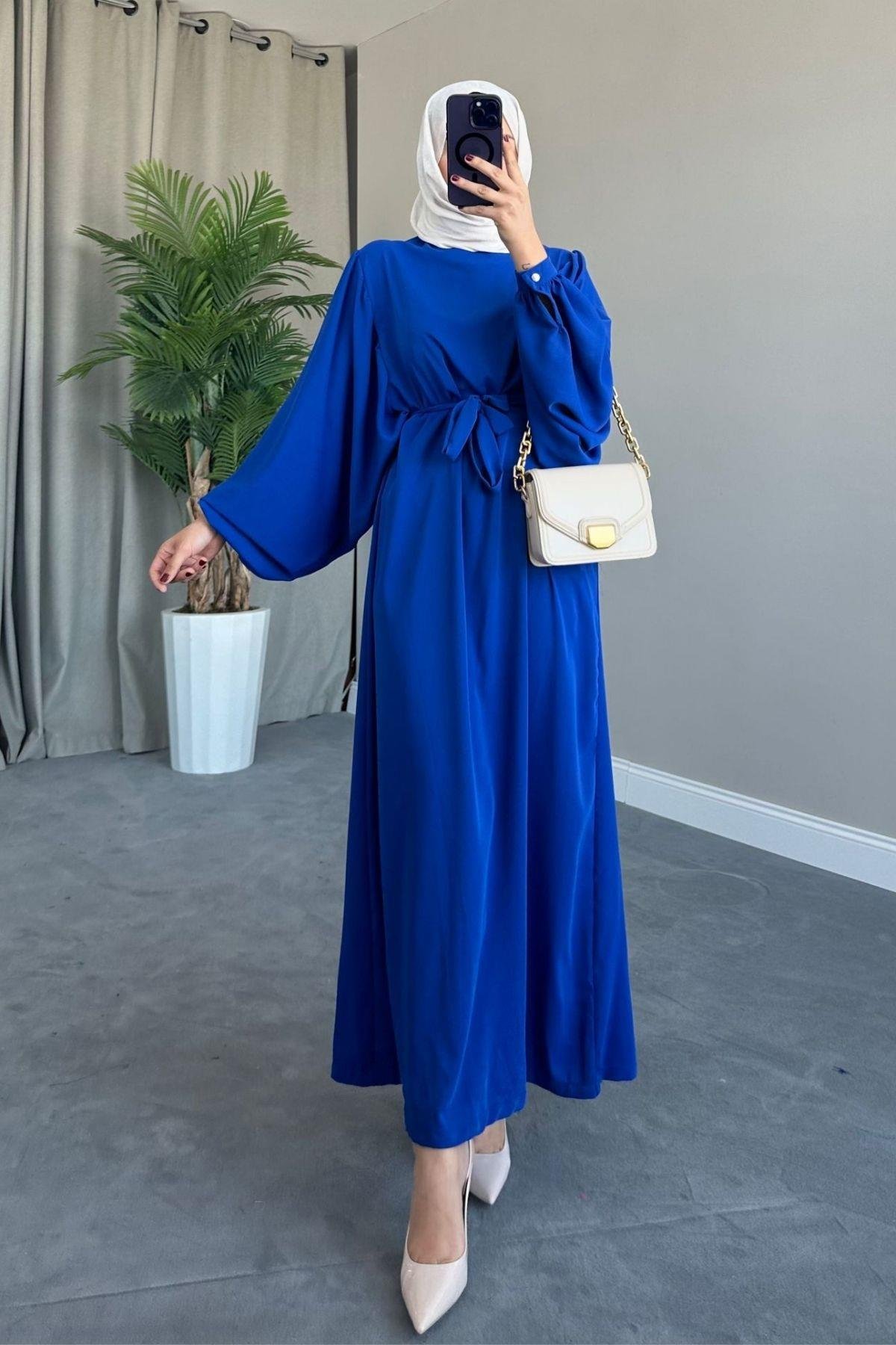 Mavella Elbise Saks, Fiyatları Mavella Elbise Saks – Haza Moda | Tesettür Giyim