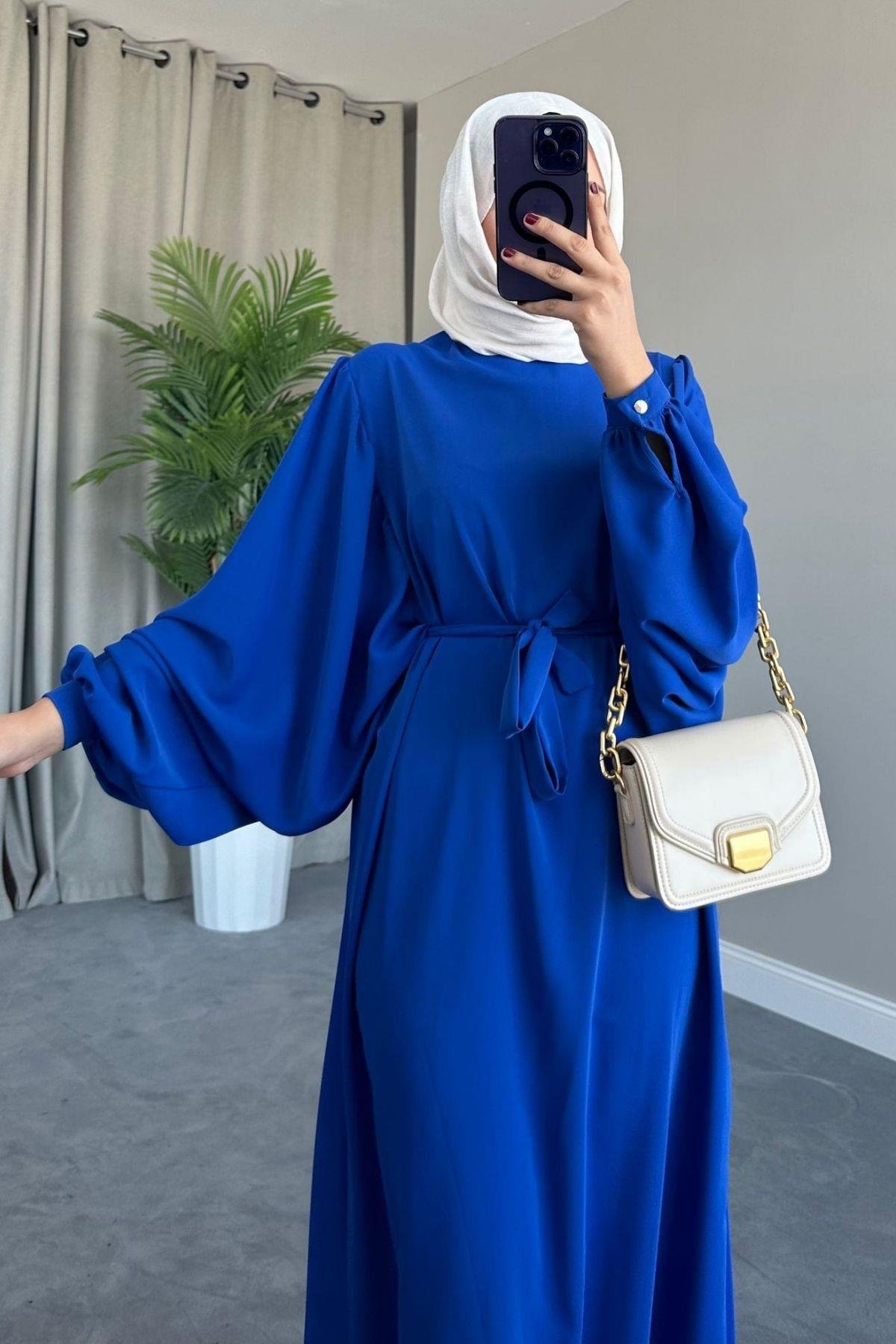 Mavella Elbise Saks, Fiyatları Mavella Elbise Saks – Haza Moda | Tesettür Giyim