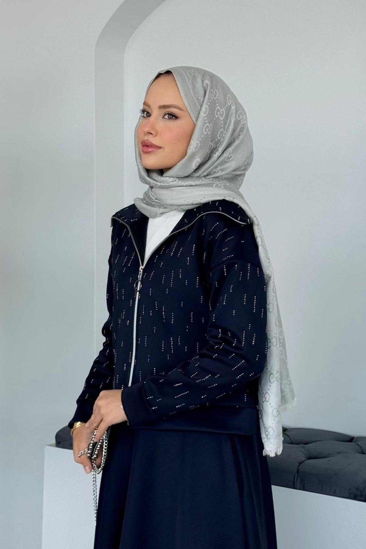 Maya Taşlı Etekli Takım Lacivert, Fiyatları Maya Taşlı Etekli Takım Lacivert Haza Moda 