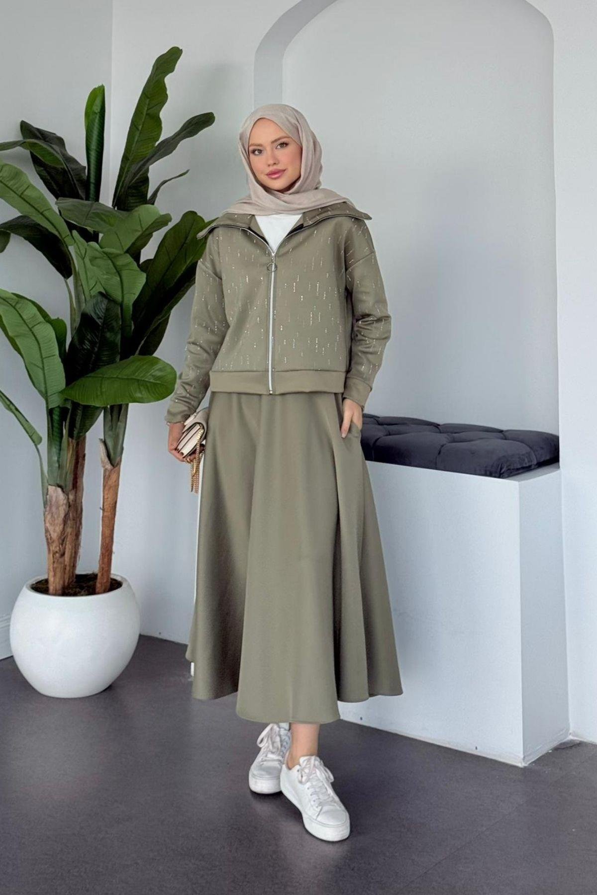 Maya Taşlı Etekli Takım Mint, Fiyatları Maya Taşlı Etekli Takım Mint Haza Moda 