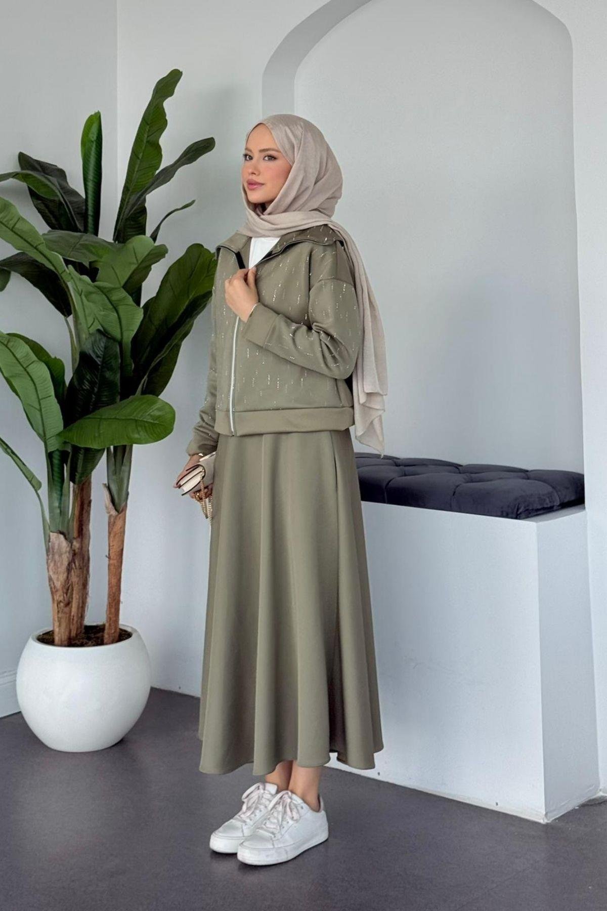 Maya Taşlı Etekli Takım Mint, Fiyatları Maya Taşlı Etekli Takım Mint Haza Moda 