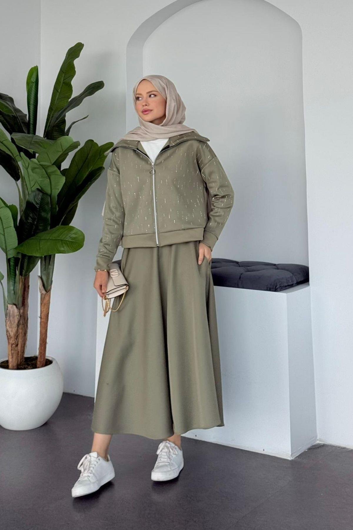 Maya Taşlı Etekli Takım Mint, Fiyatları Maya Taşlı Etekli Takım Mint Haza Moda 