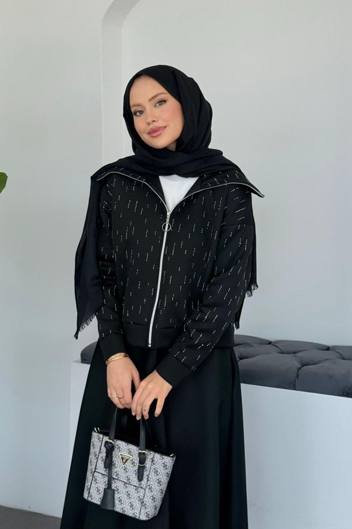 Maya Taşlı Etekli Takım Siyah, Fiyatları Maya Taşlı Etekli Takım Siyah Haza Moda 