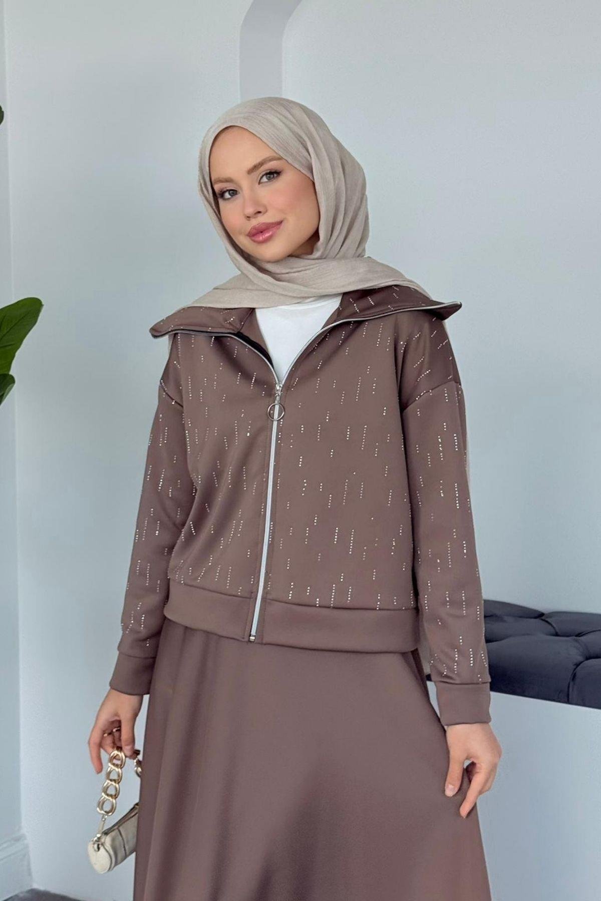 Maya Taşlı Etekli Takım Vizon, Fiyatları Maya Taşlı Etekli Takım Vizon Haza Moda 