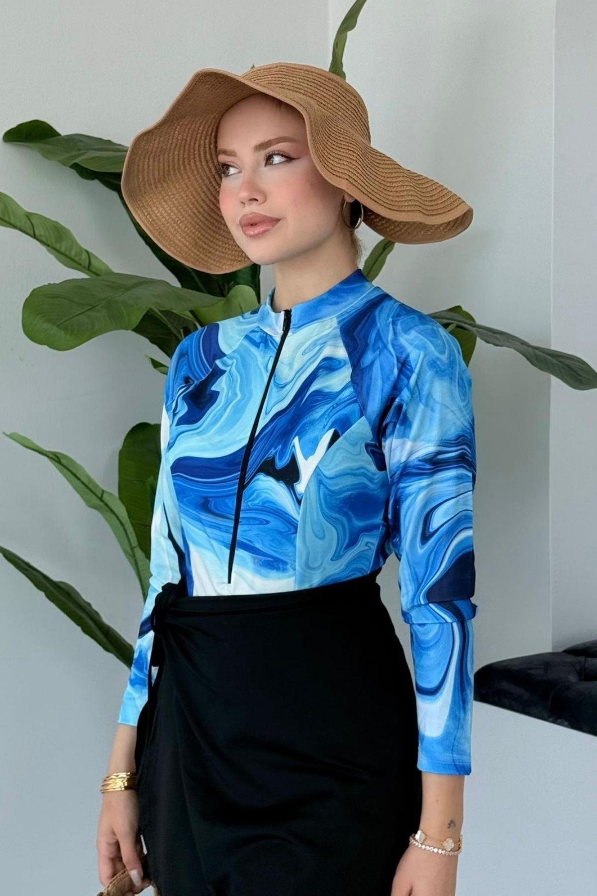 Mayolu 3Lü Haşema Takım Mavi, Fiyatları Mayolu 3Lü Haşema Takım Mavi- Haza Moda 