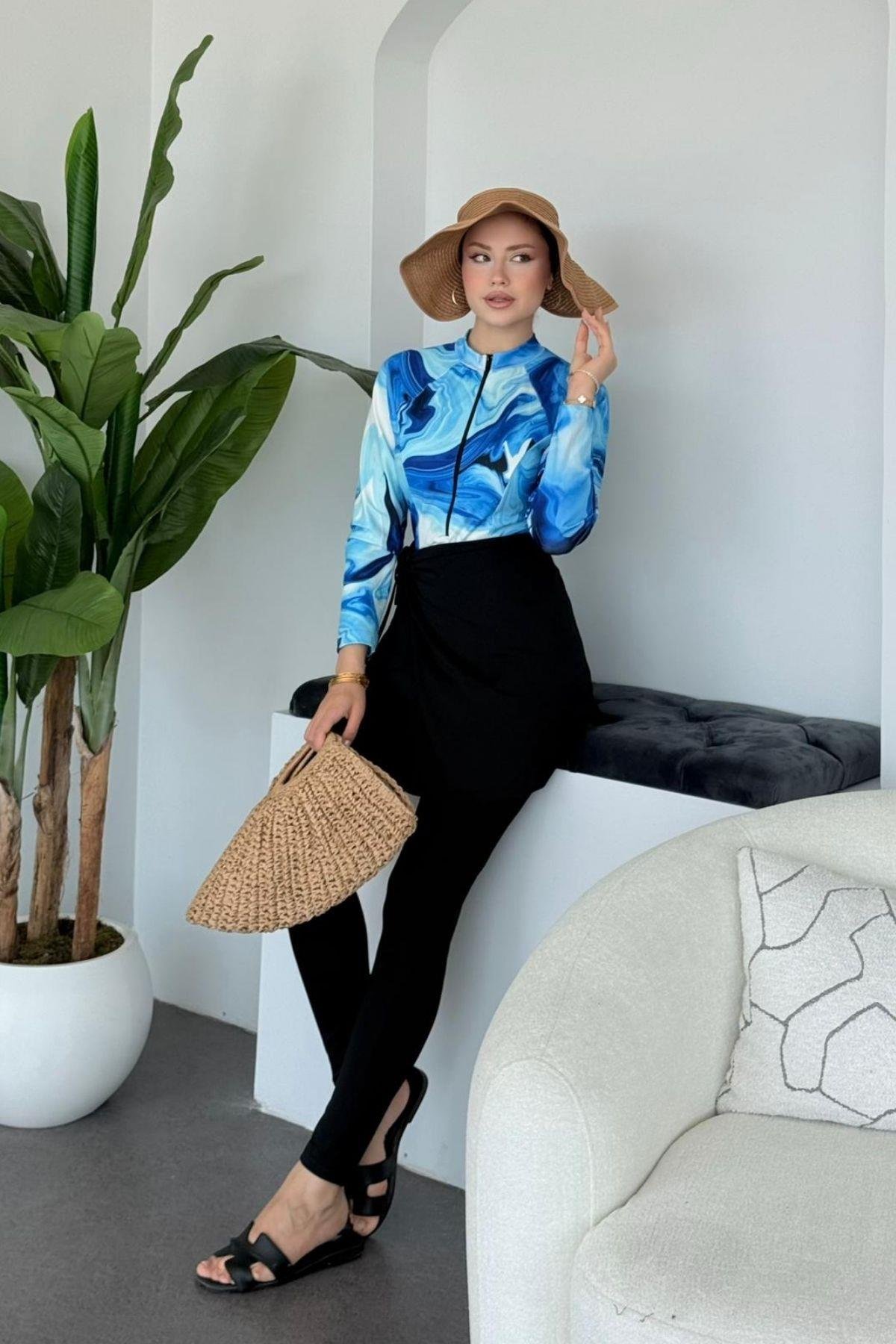 Mayolu 3Lü Haşema Takım Mavi, Fiyatları Mayolu 3Lü Haşema Takım Mavi- Haza Moda 