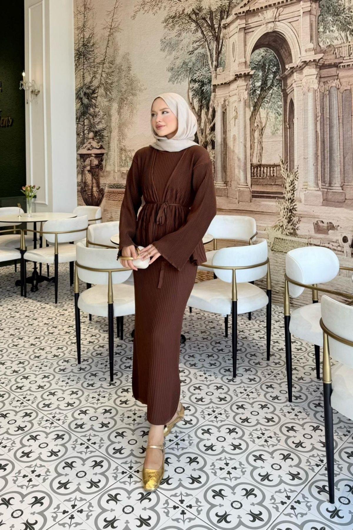 Medusa Jileli Elbise Kahve, Fiyatları Medusa Jileli Elbise Kahve- Haza Moda