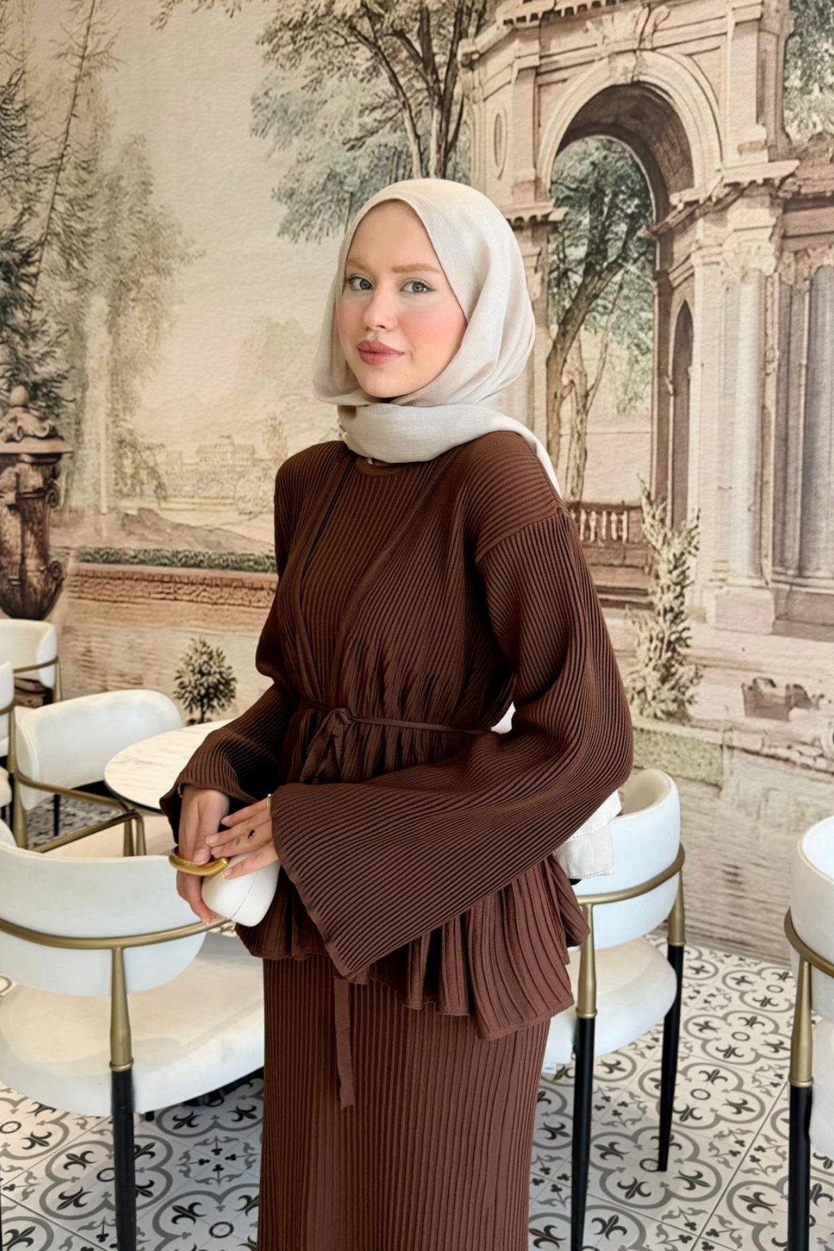 Medusa Jileli Elbise Kahve, Fiyatları Medusa Jileli Elbise Kahve- Haza Moda