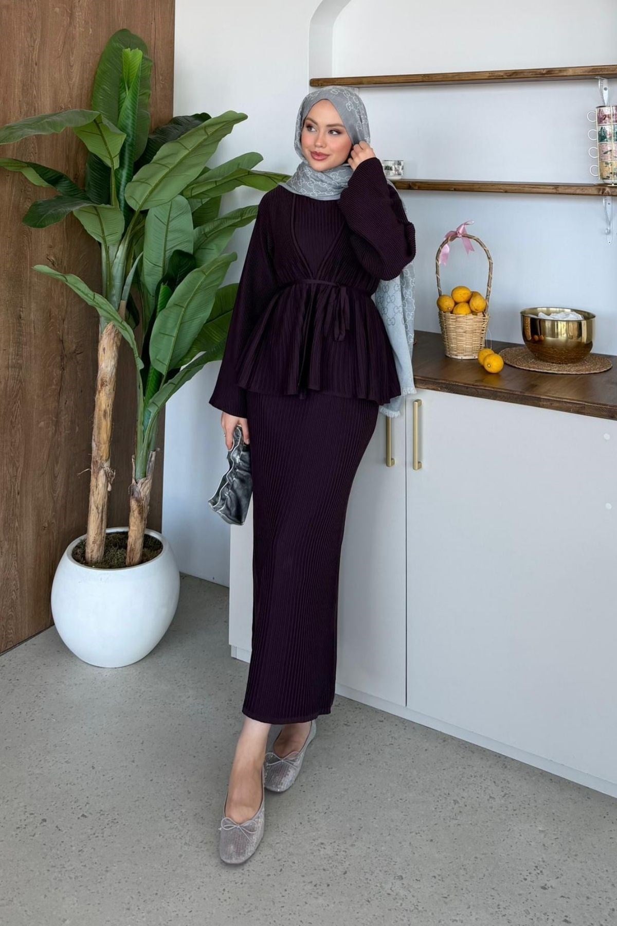 Medusa Jileli Elbise Mürdüm, Fiyatları Medusa Jileli Elbise Mürdüm | Haza Moda