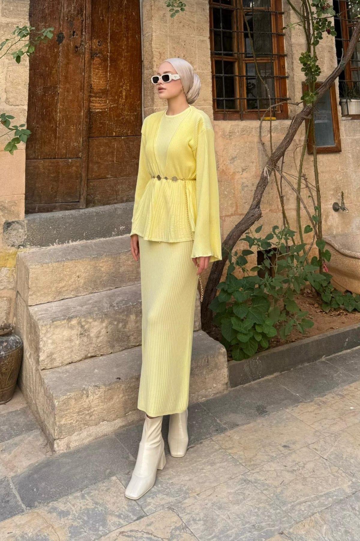 Medusa Jileli Elbise Sarı, Fiyatları Medusa Jileli Elbise Sarı- Haza Moda