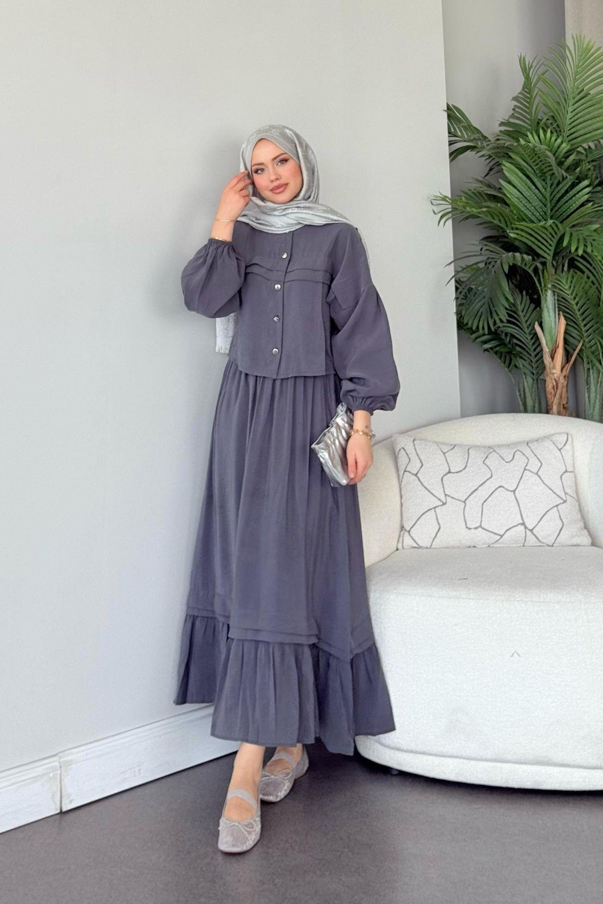 Melike Etekli Takım Antrasit, Fiyatları Melike Etekli Takım Antrasit- Haza Moda 