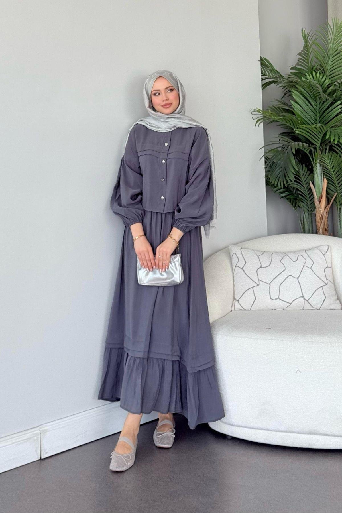 Melike Etekli Takım Antrasit, Fiyatları Melike Etekli Takım Antrasit- Haza Moda 