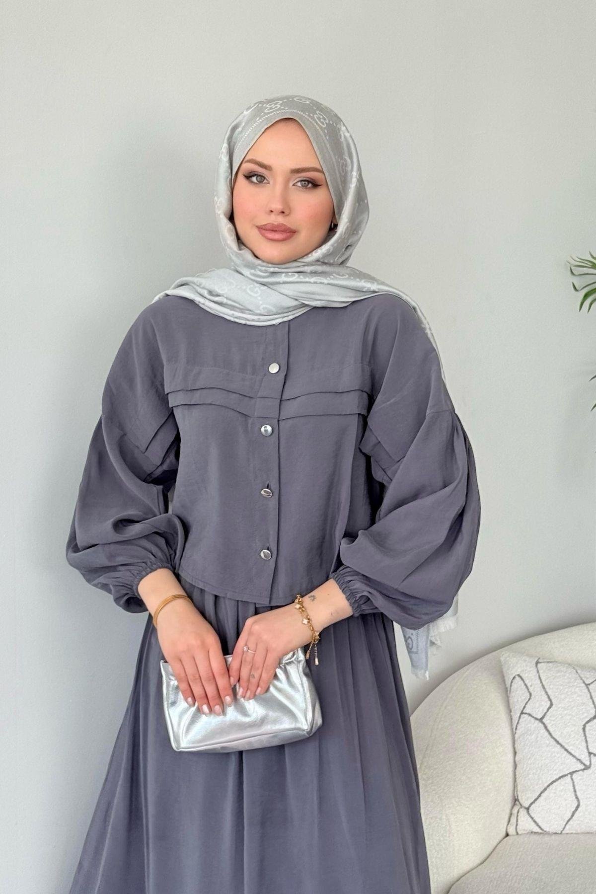 Melike Etekli Takım Antrasit, Fiyatları Melike Etekli Takım Antrasit- Haza Moda 