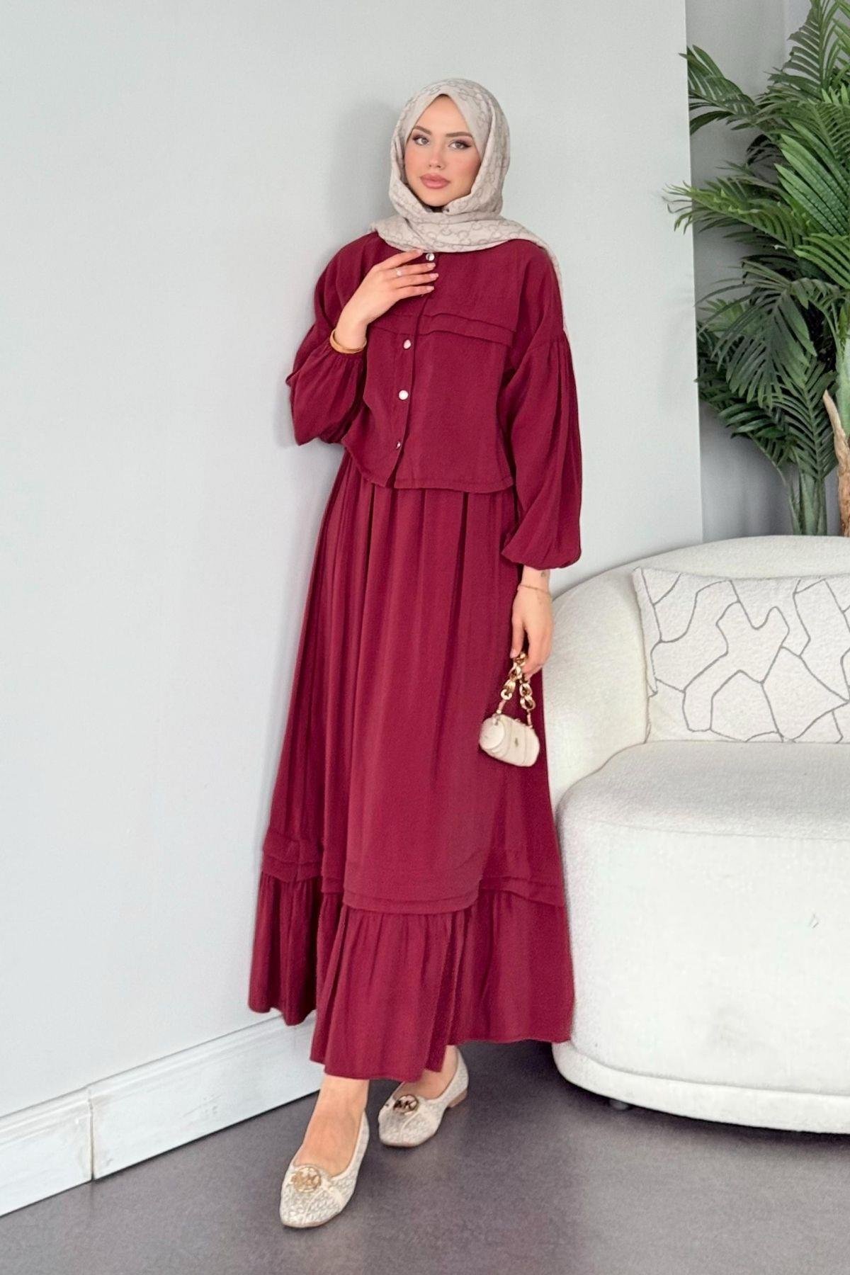 Melike Etekli Takım Bordo, Fiyatları Melike Etekli Takım Bordo - Haza Moda 