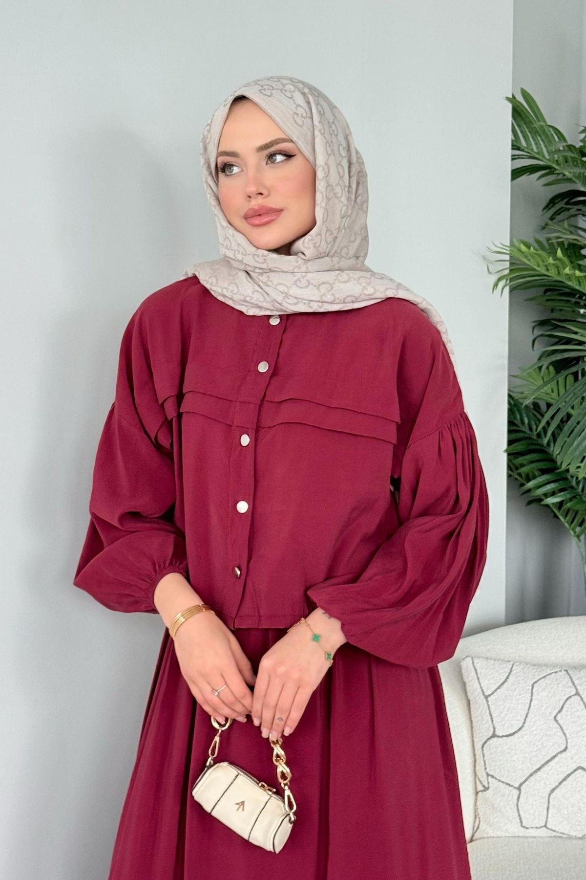 Melike Etekli Takım Bordo, Fiyatları Melike Etekli Takım Bordo - Haza Moda 