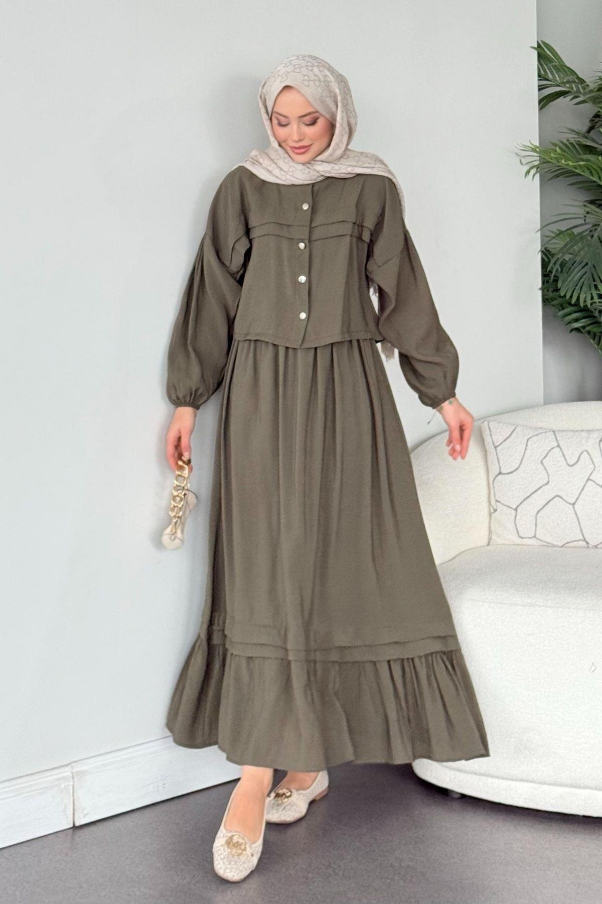 Melike Etekli Takım Haki, Fiyatları Melike Etekli Takım Haki - Haza Moda 