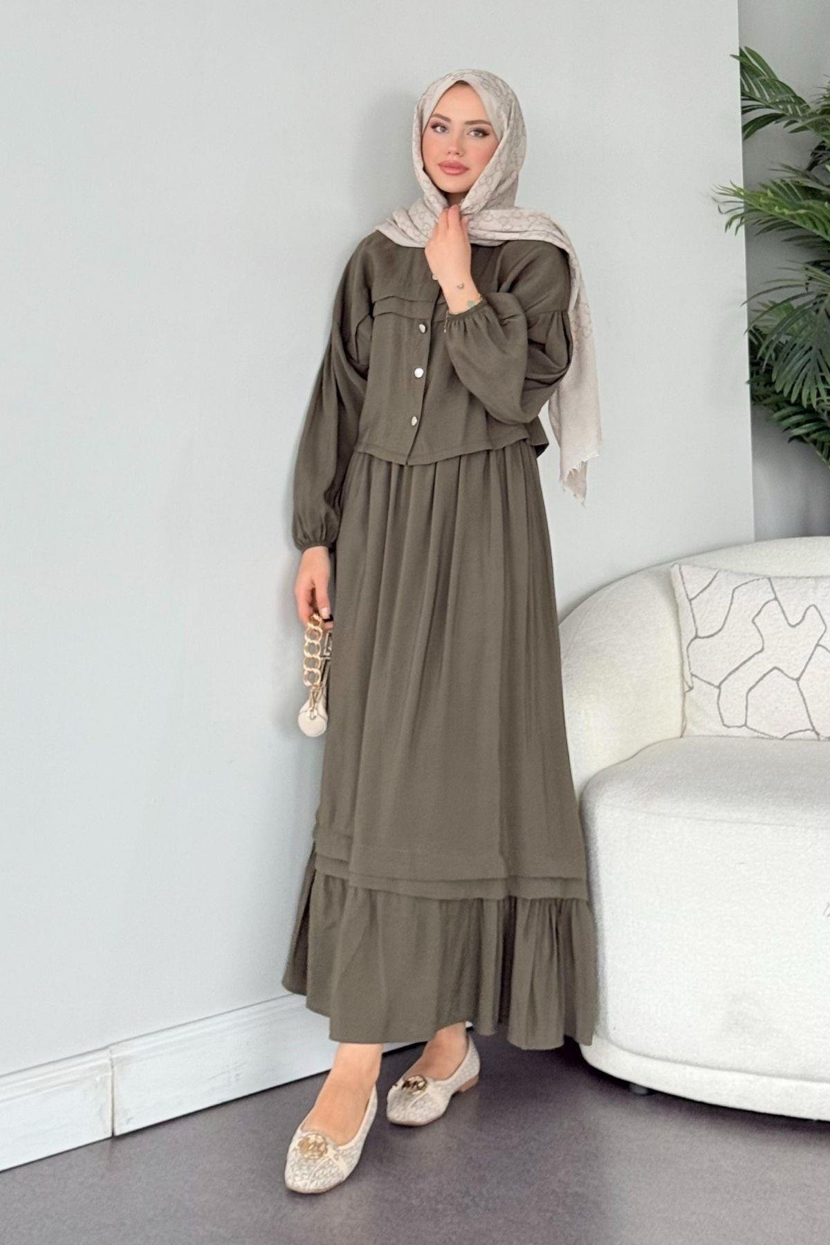 Melike Etekli Takım Haki, Fiyatları Melike Etekli Takım Haki - Haza Moda 