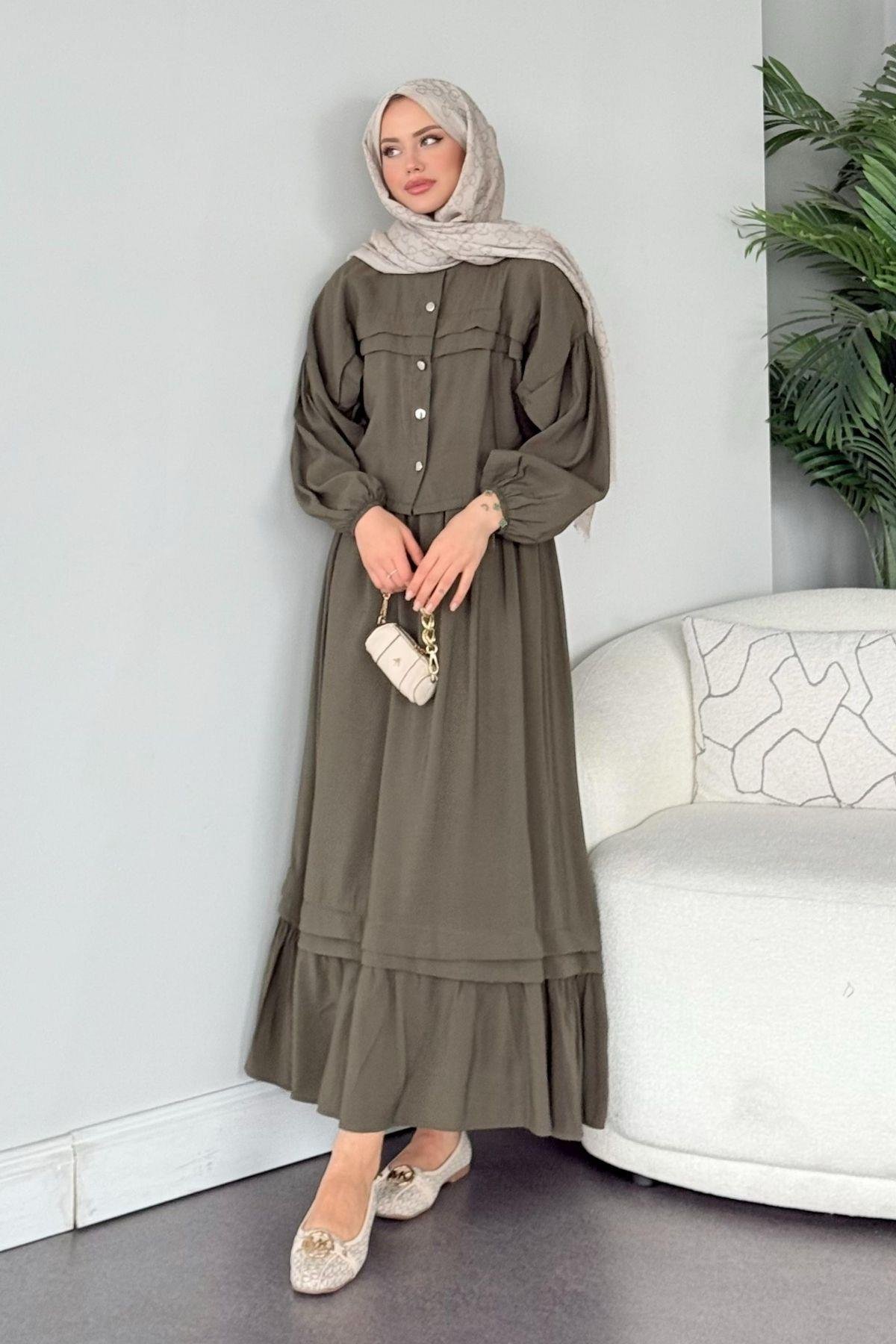 Melike Etekli Takım Haki, Fiyatları Melike Etekli Takım Haki - Haza Moda 