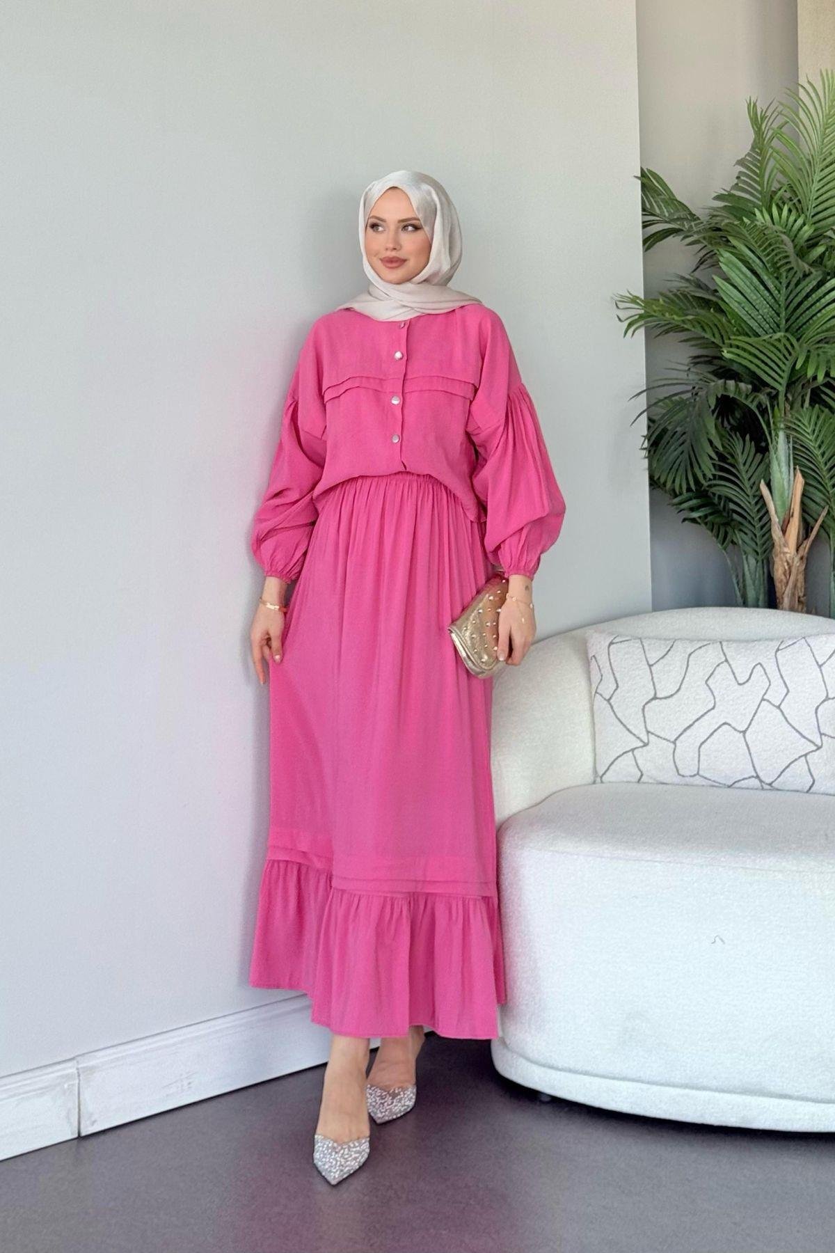 Melike Etekli Takım Pembe, Fiyatları Melike Etekli Takım Pembe- Haza Moda 