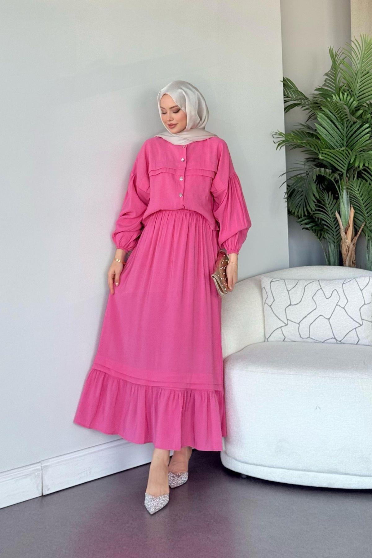 Melike Etekli Takım Pembe, Fiyatları Melike Etekli Takım Pembe- Haza Moda 