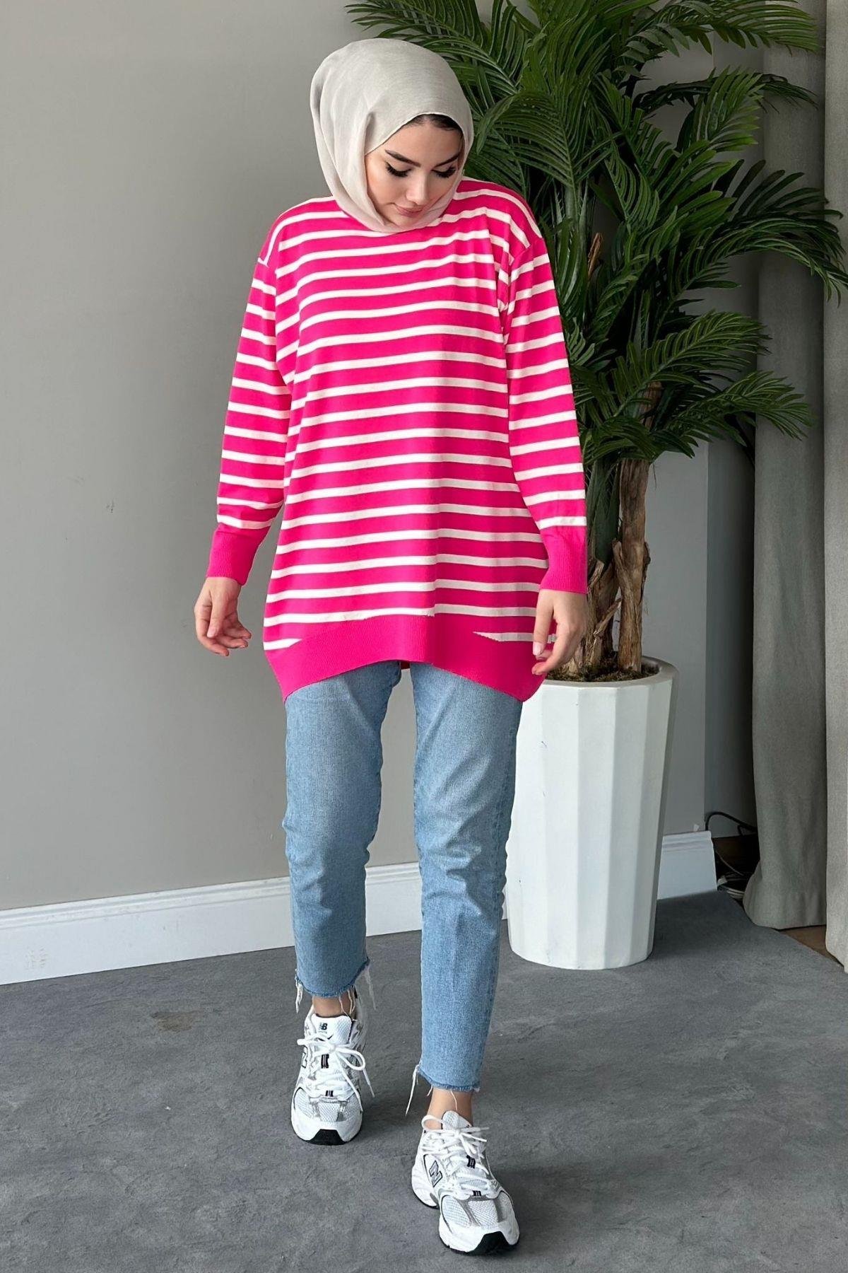 Merserize Çizgili Tunik Pembe, Fiyatları 