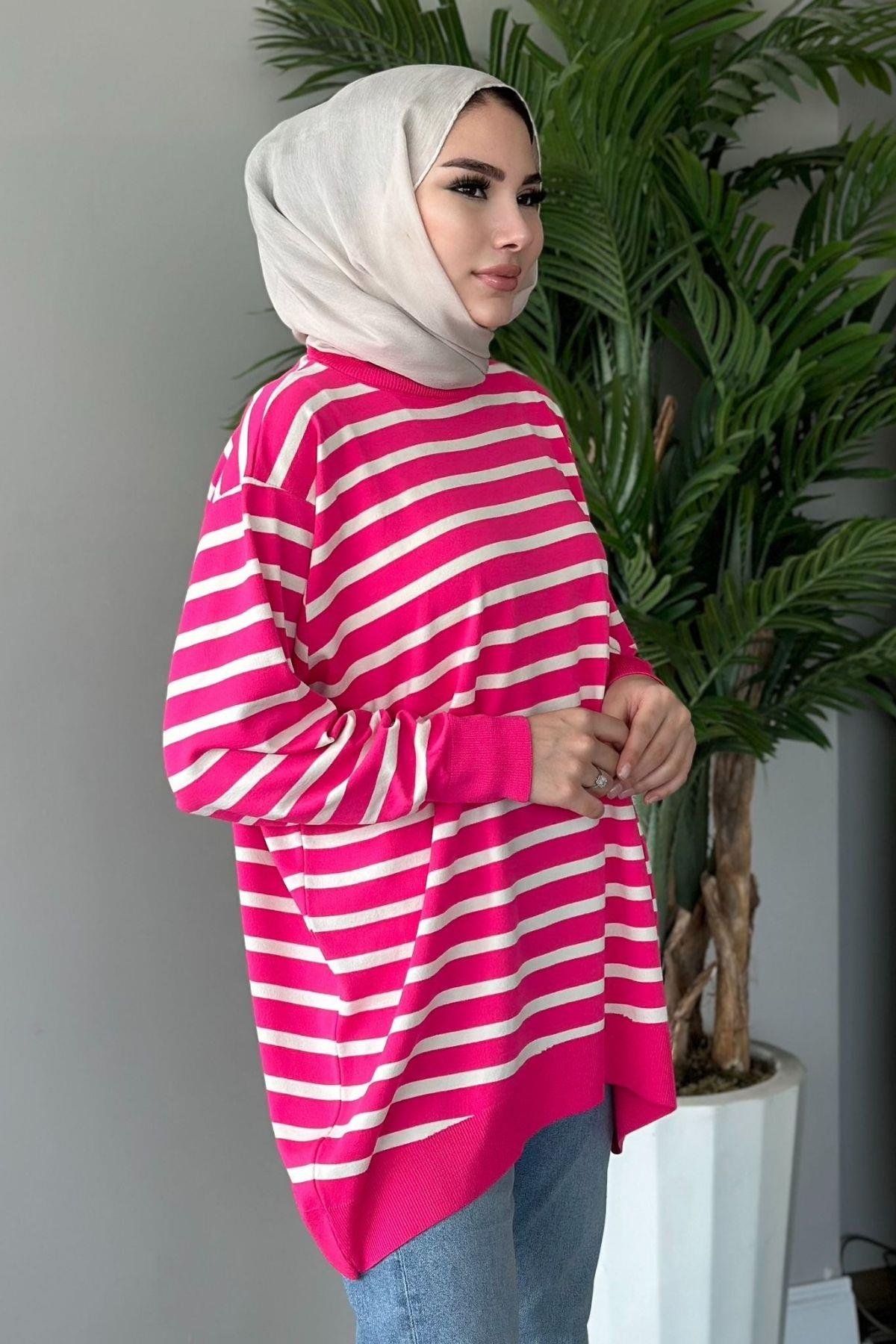 Merserize Çizgili Tunik Pembe, Fiyatları 