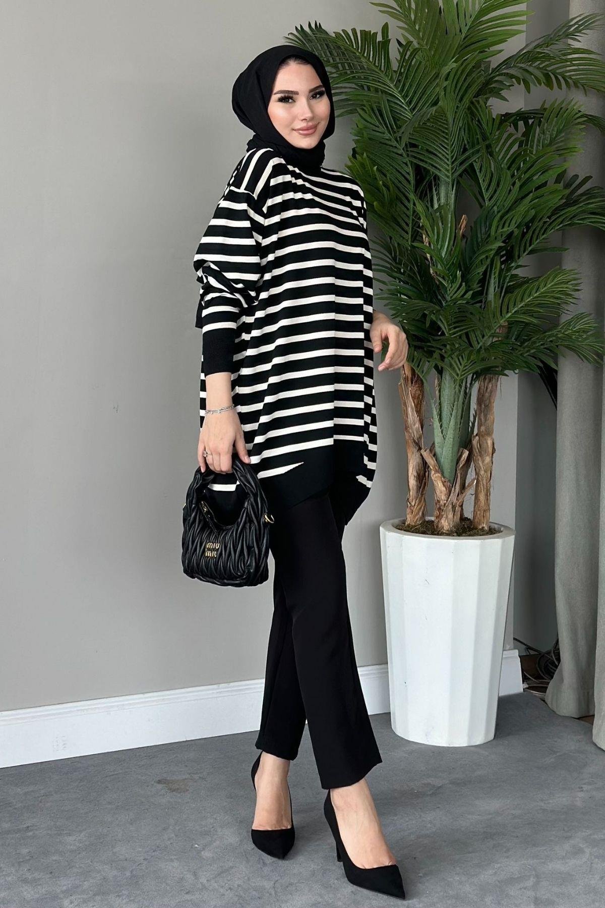 Merserize Çizgili Tunik Siyah, Fiyatları 