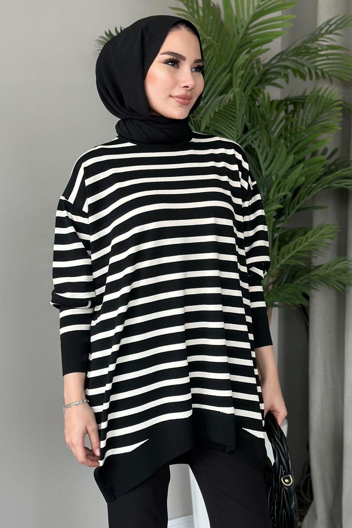 Merserize Çizgili Tunik Siyah, Fiyatları 