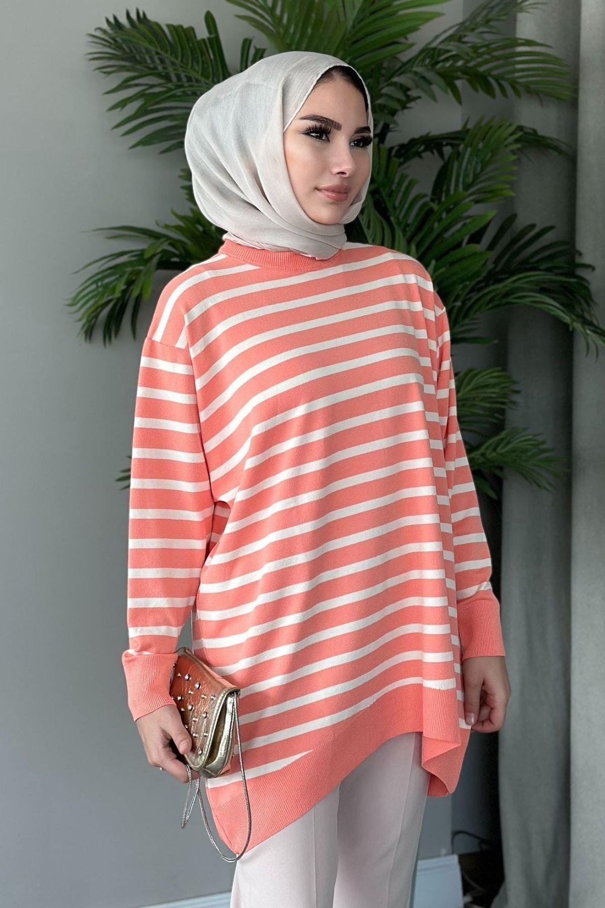 Merserize Çizgili Tunik Somon, Fiyatları 