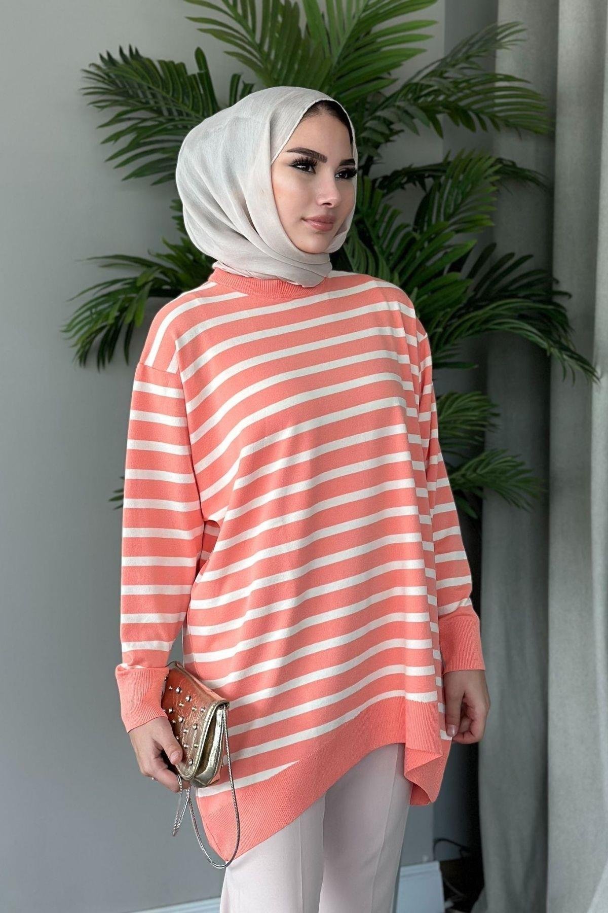 Merserize Çizgili Tunik Somon, Fiyatları 