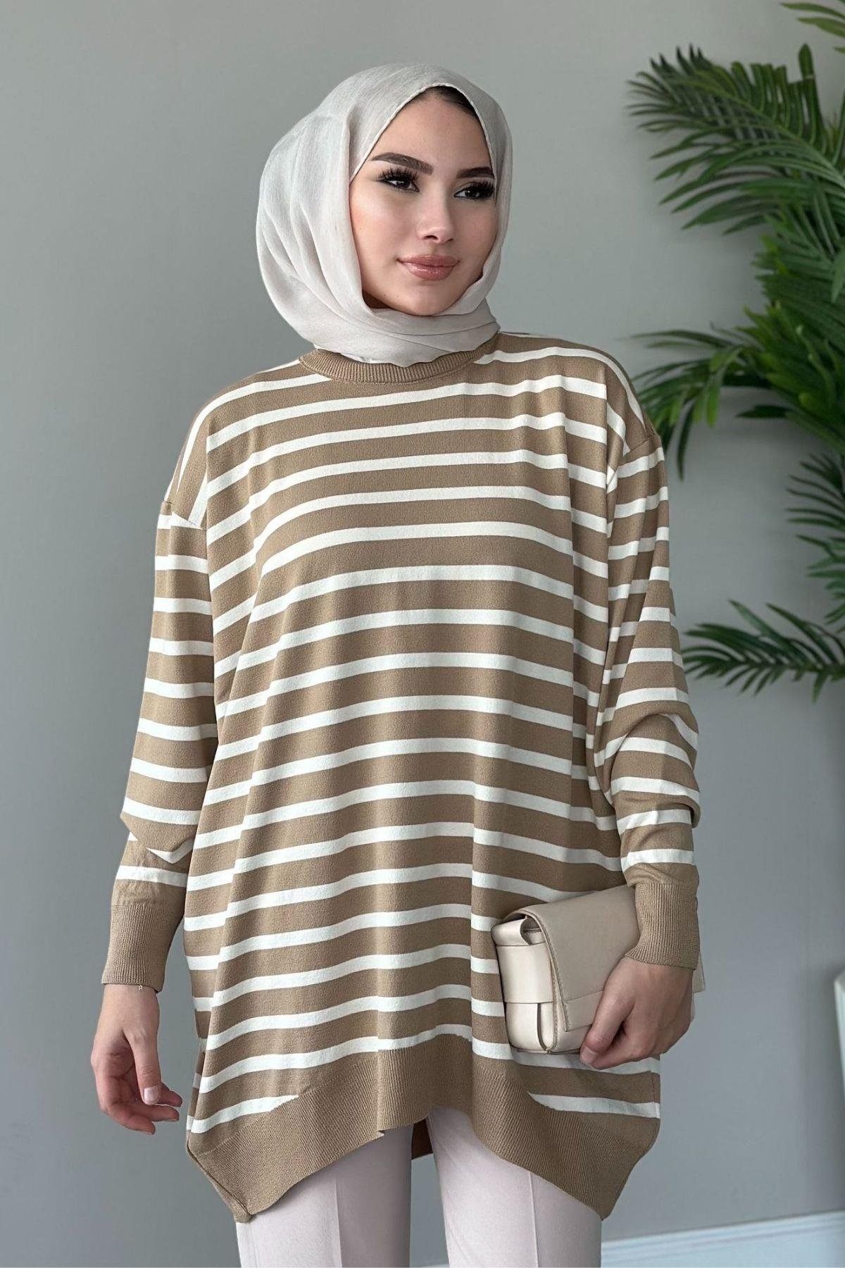 Merserize Çizgili Tunik Vizon, Fiyatları 