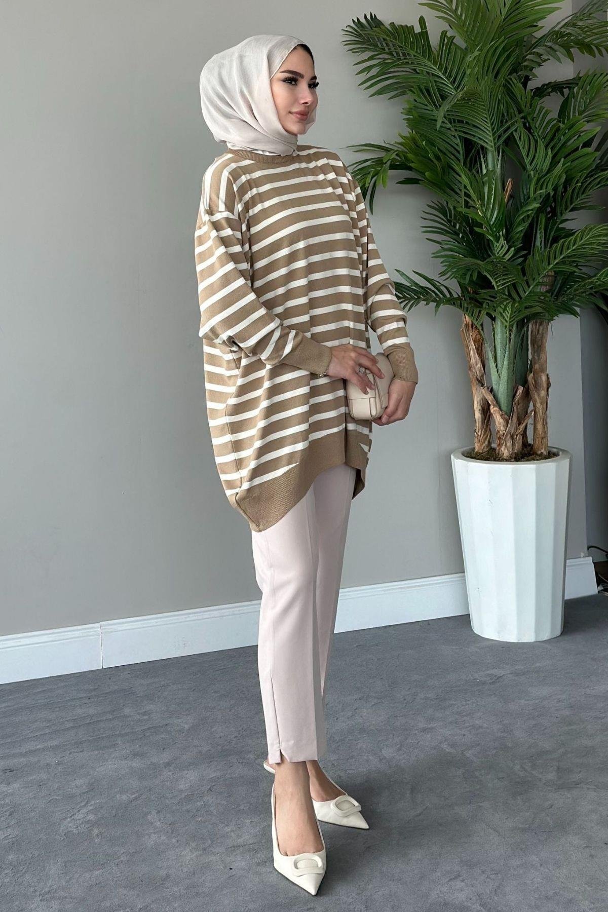 Merserize Çizgili Tunik Vizon, Fiyatları 