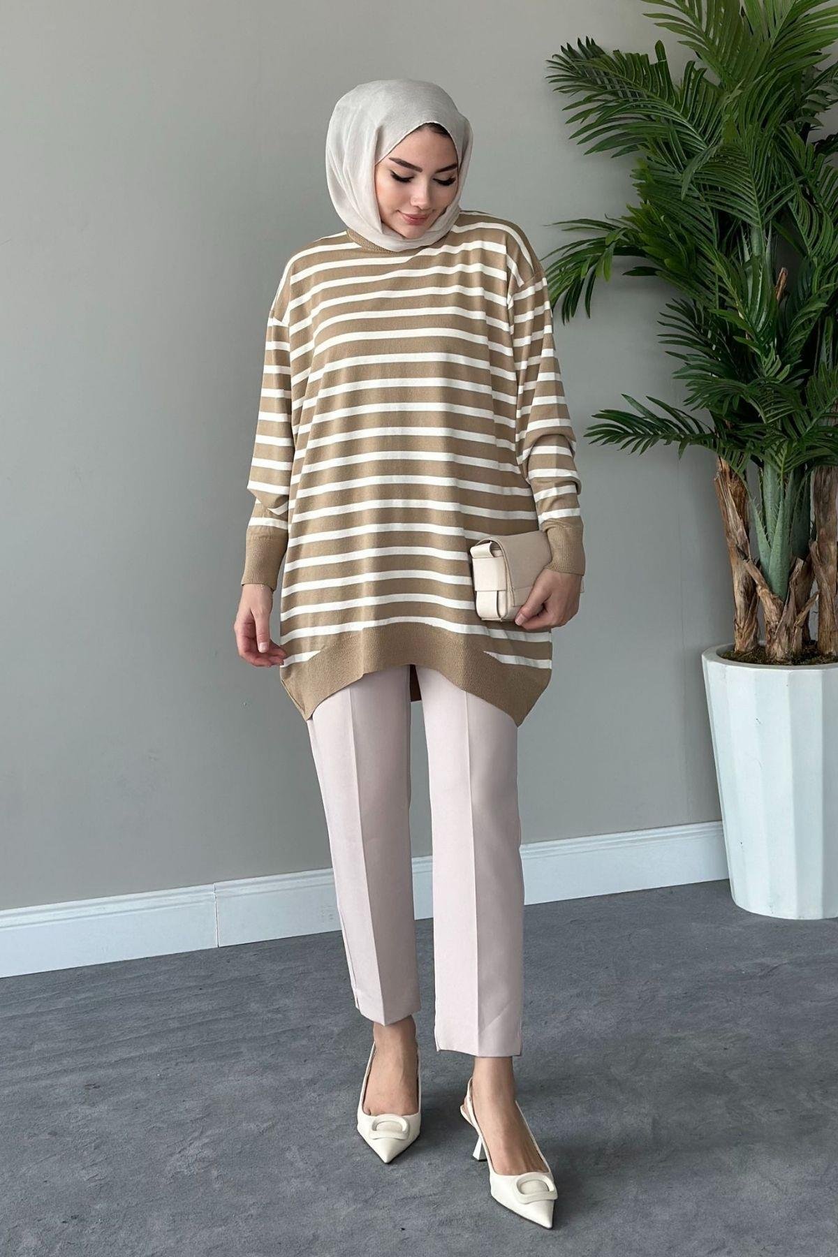 Merserize Çizgili Tunik Vizon, Fiyatları 