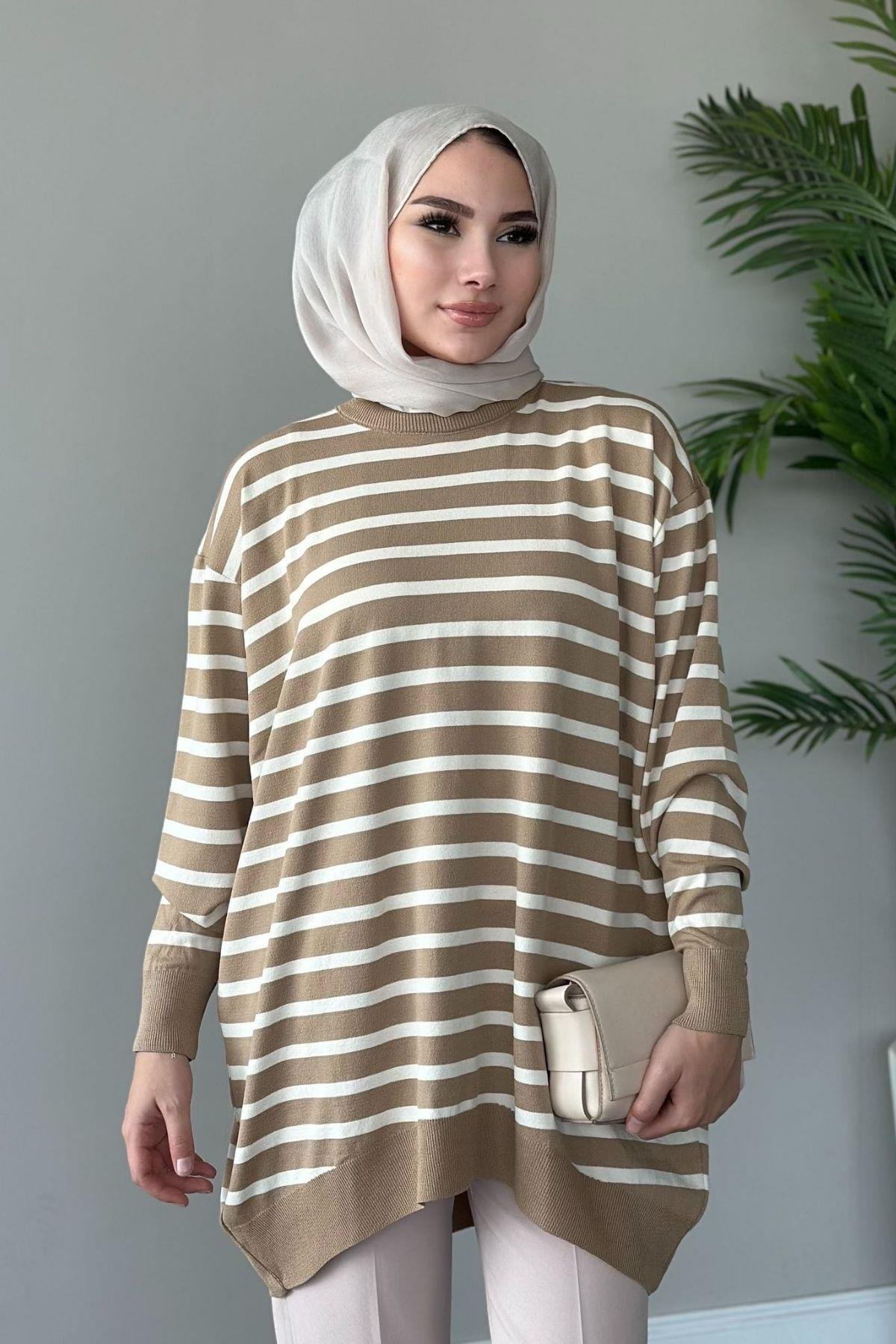 Merserize Çizgili Tunik Vizon, Fiyatları 