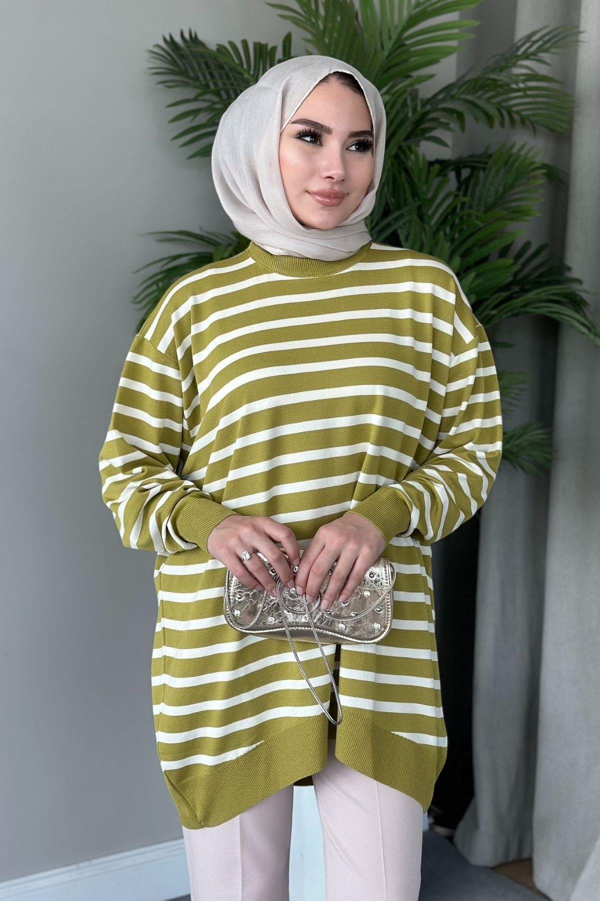 Merserize Çizgili Tunik Yağyeşili, Fiyatları 