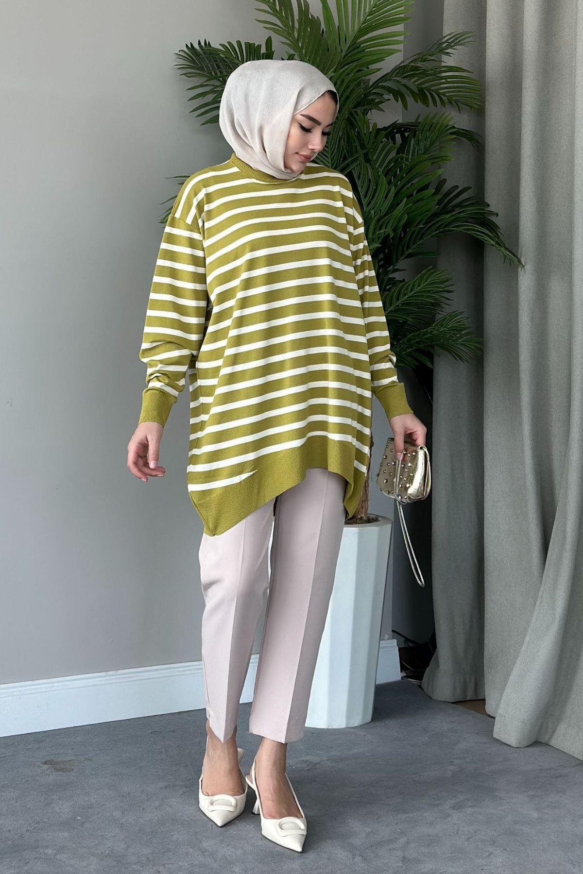 Merserize Çizgili Tunik Yağyeşili, Fiyatları 