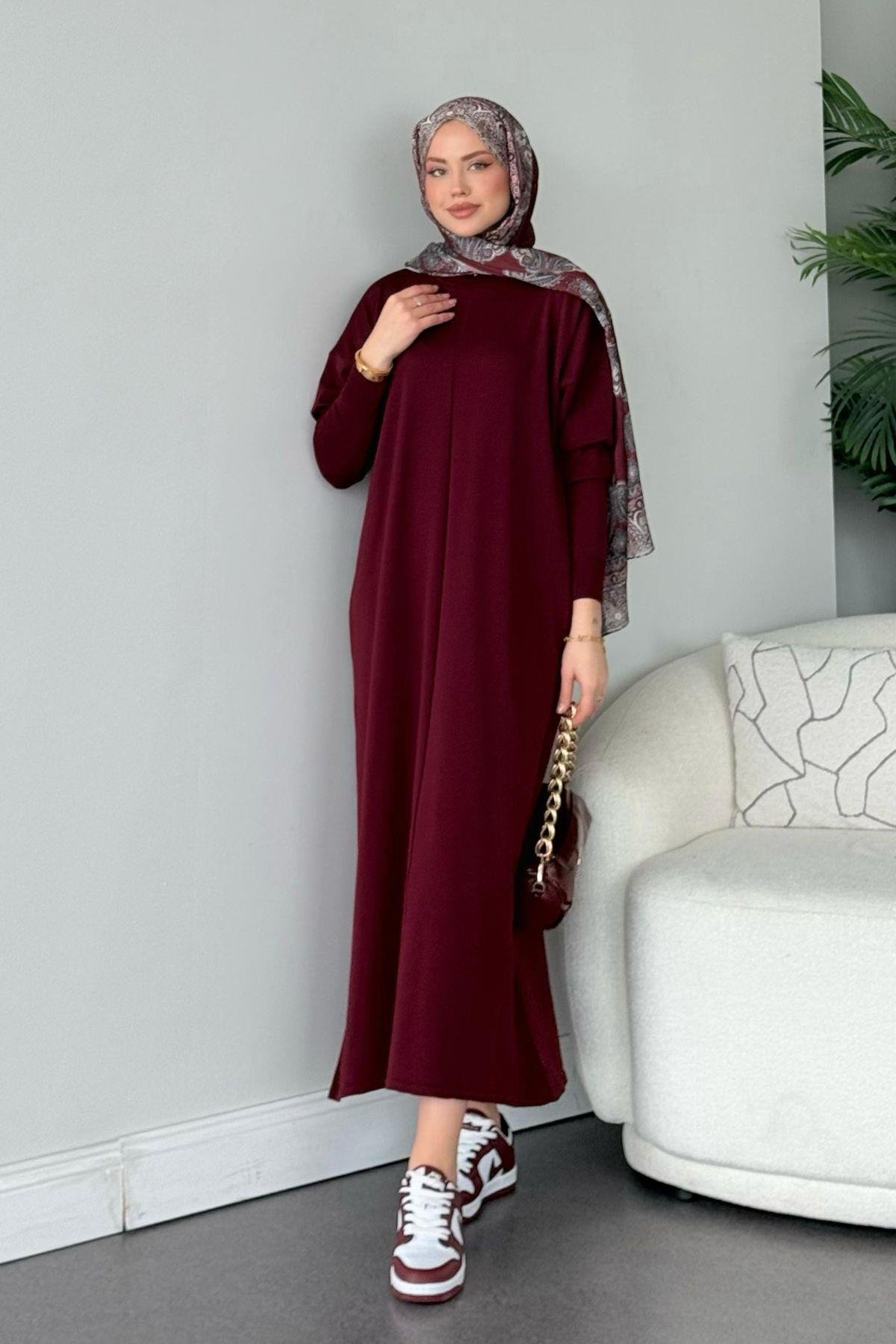 Merserize Melek Elbise Bordo, Fiyatları Merserize Melek Elbise Bordo - Haza Moda 