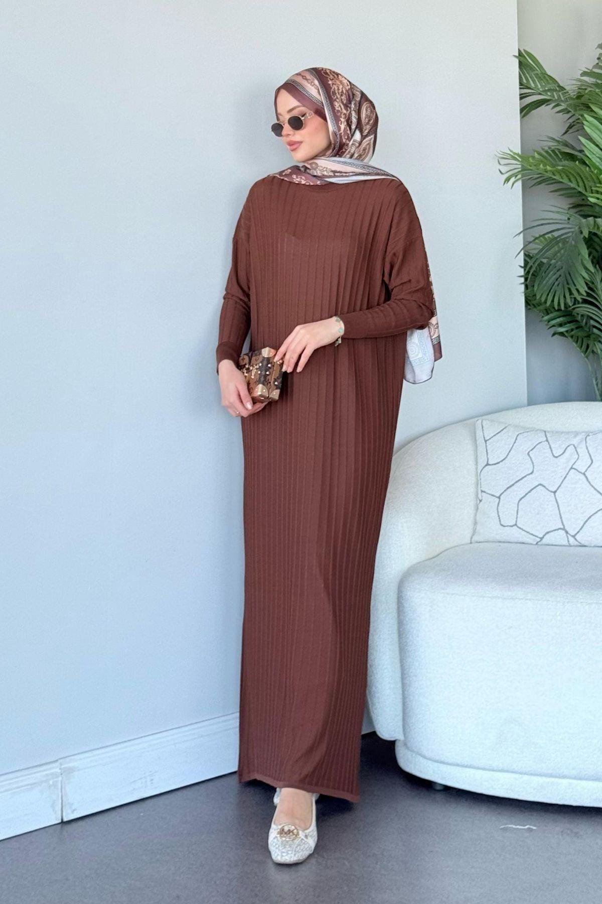 Merserize Nur Elbise Acıkahve, Fiyatları Merserize Nur Elbise Acıkahve - Haza Moda 