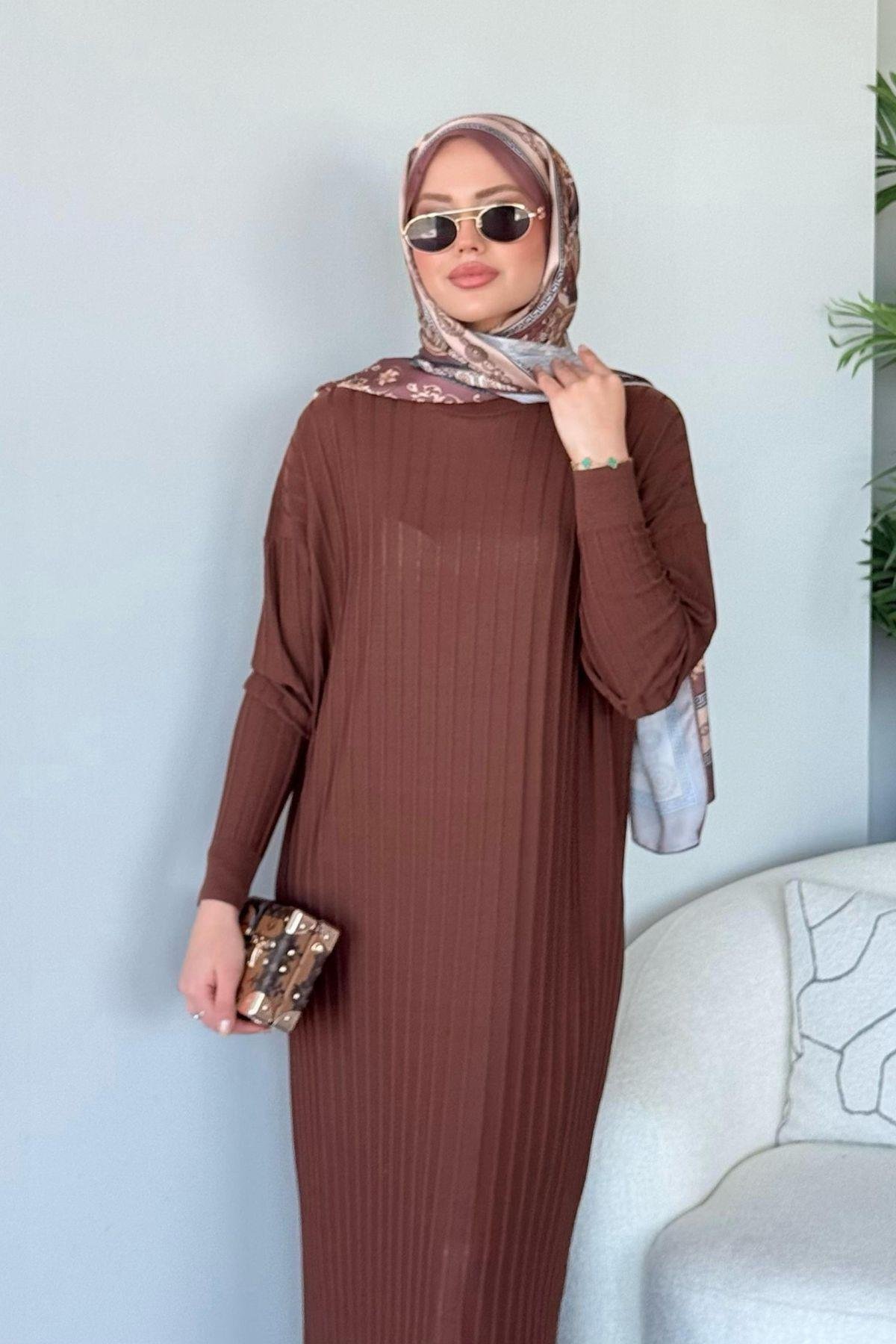 Merserize Nur Elbise Acıkahve, Fiyatları Merserize Nur Elbise Acıkahve - Haza Moda 