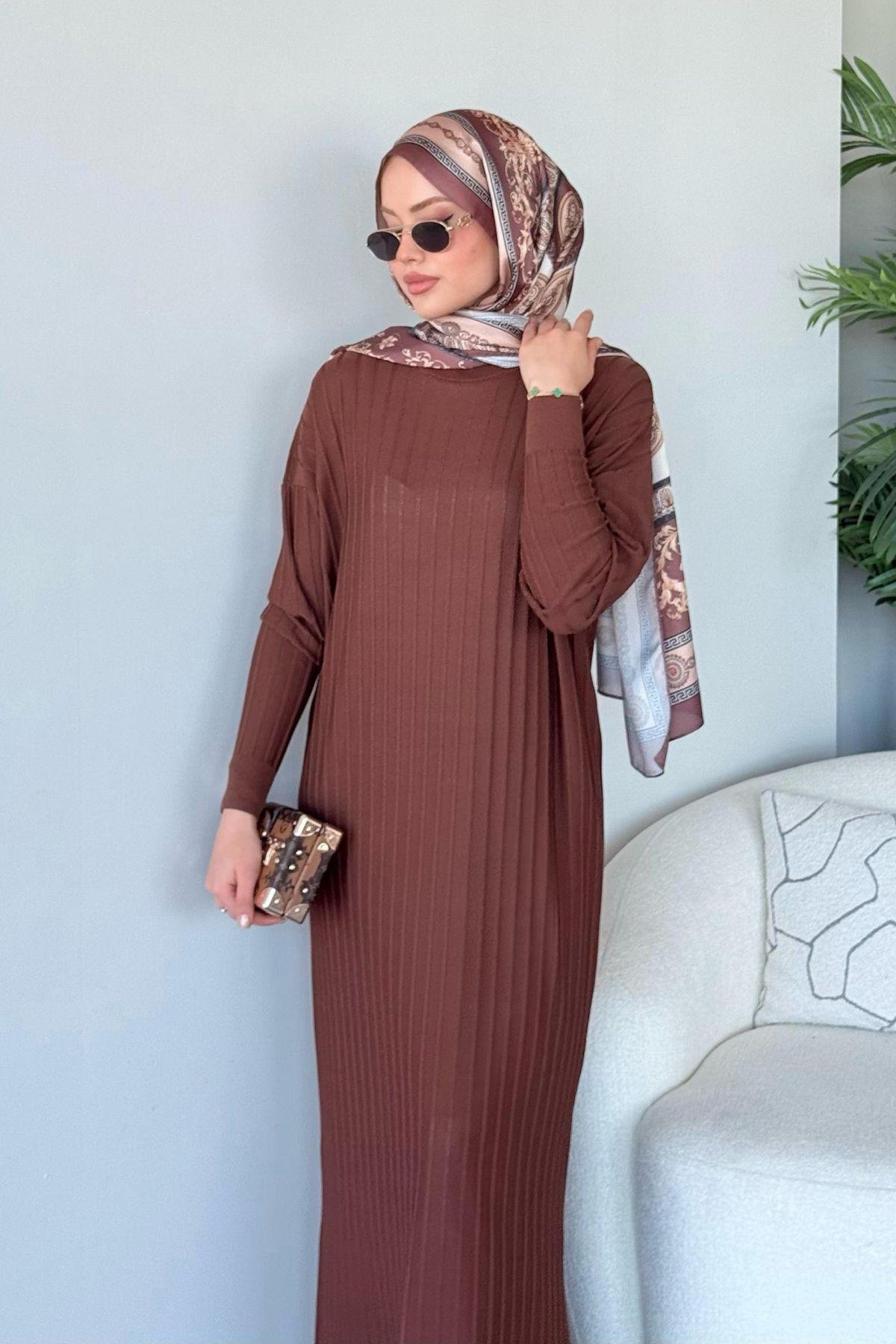 Merserize Nur Elbise Acıkahve, Fiyatları Merserize Nur Elbise Acıkahve - Haza Moda 