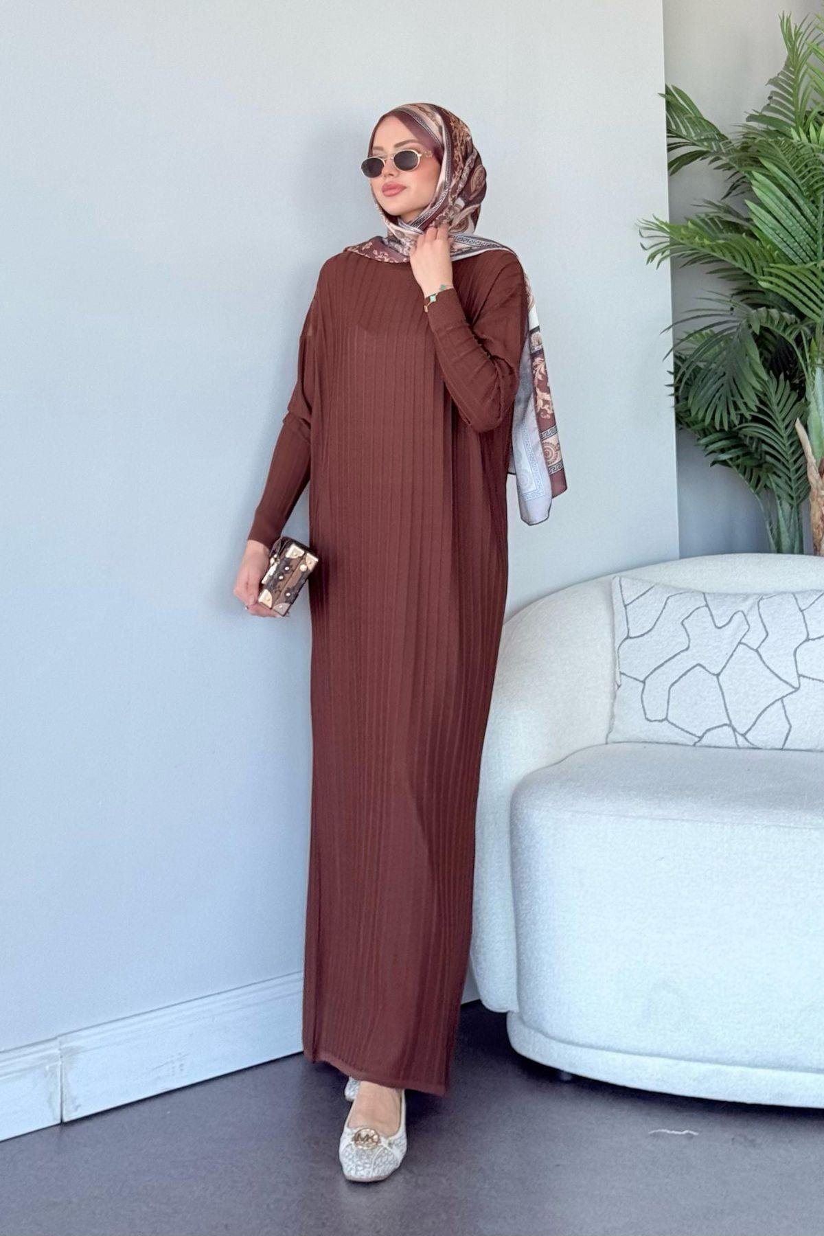 Merserize Nur Elbise Acıkahve, Fiyatları Merserize Nur Elbise Acıkahve - Haza Moda 