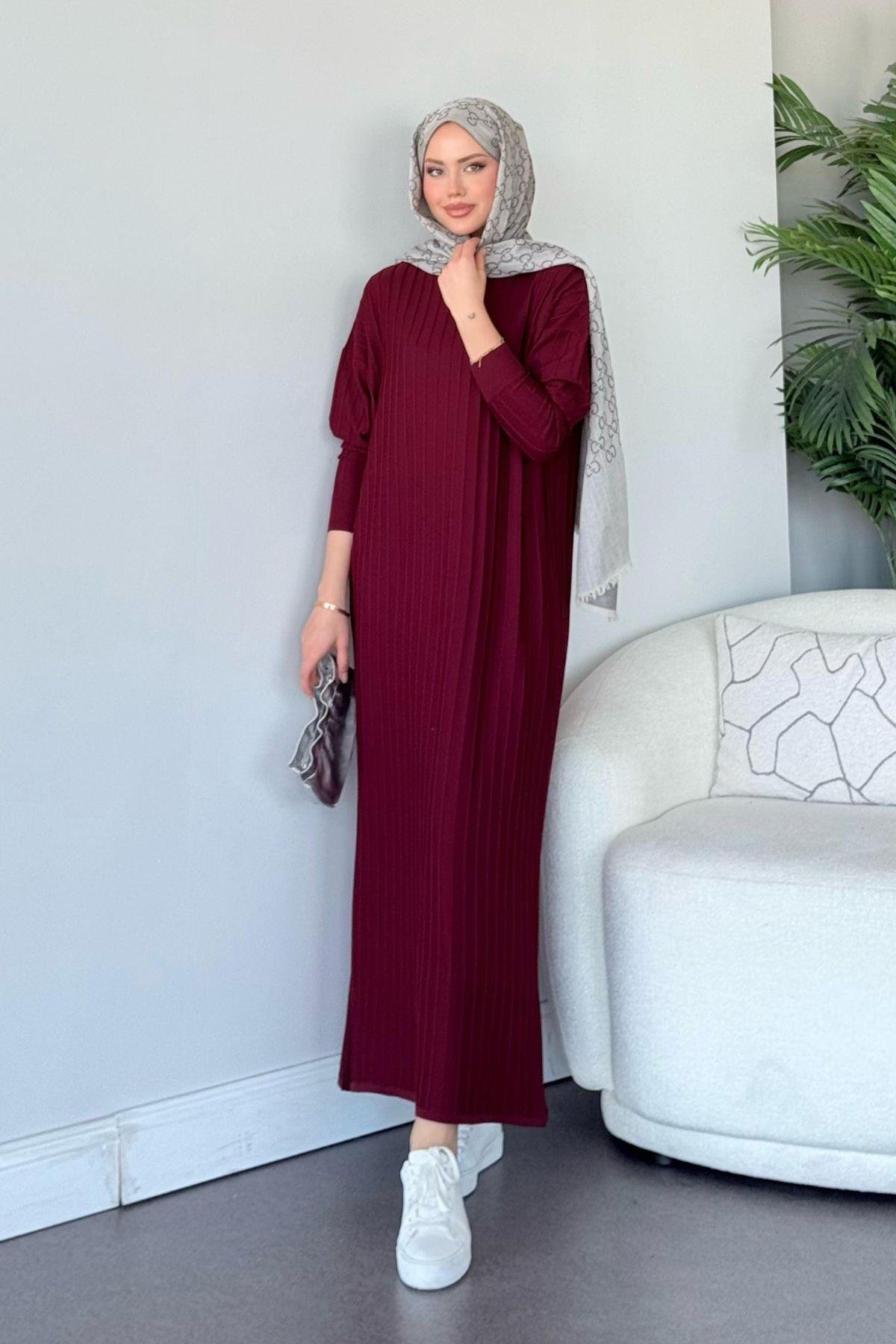 Merserize Nur Elbise Bordo, Fiyatları Merserize Nur Elbise Bordo - Haza Moda 