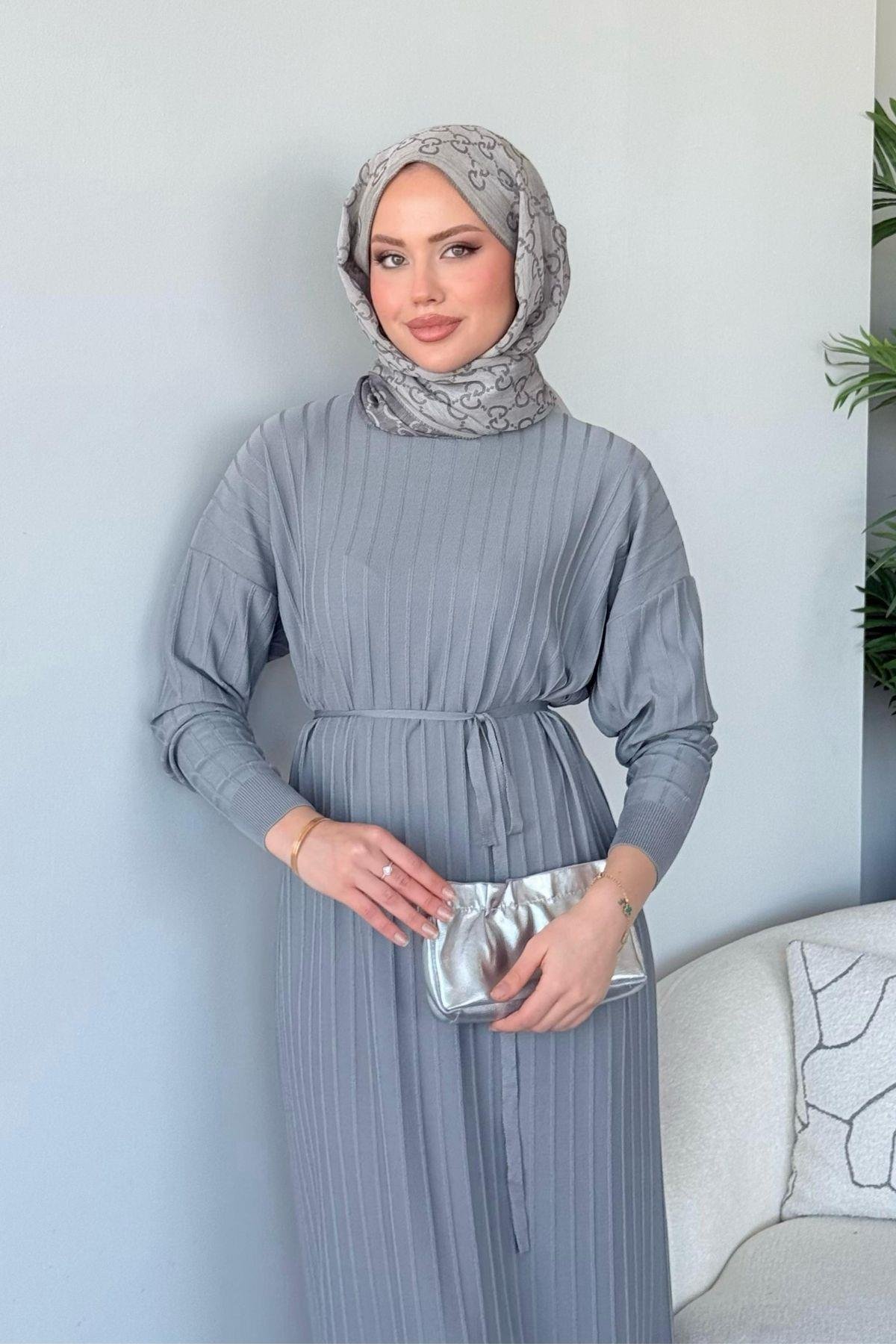 Merserize Nur Elbise Gri, Fiyatları Merserize Nur Elbise Gri - Haza Moda 