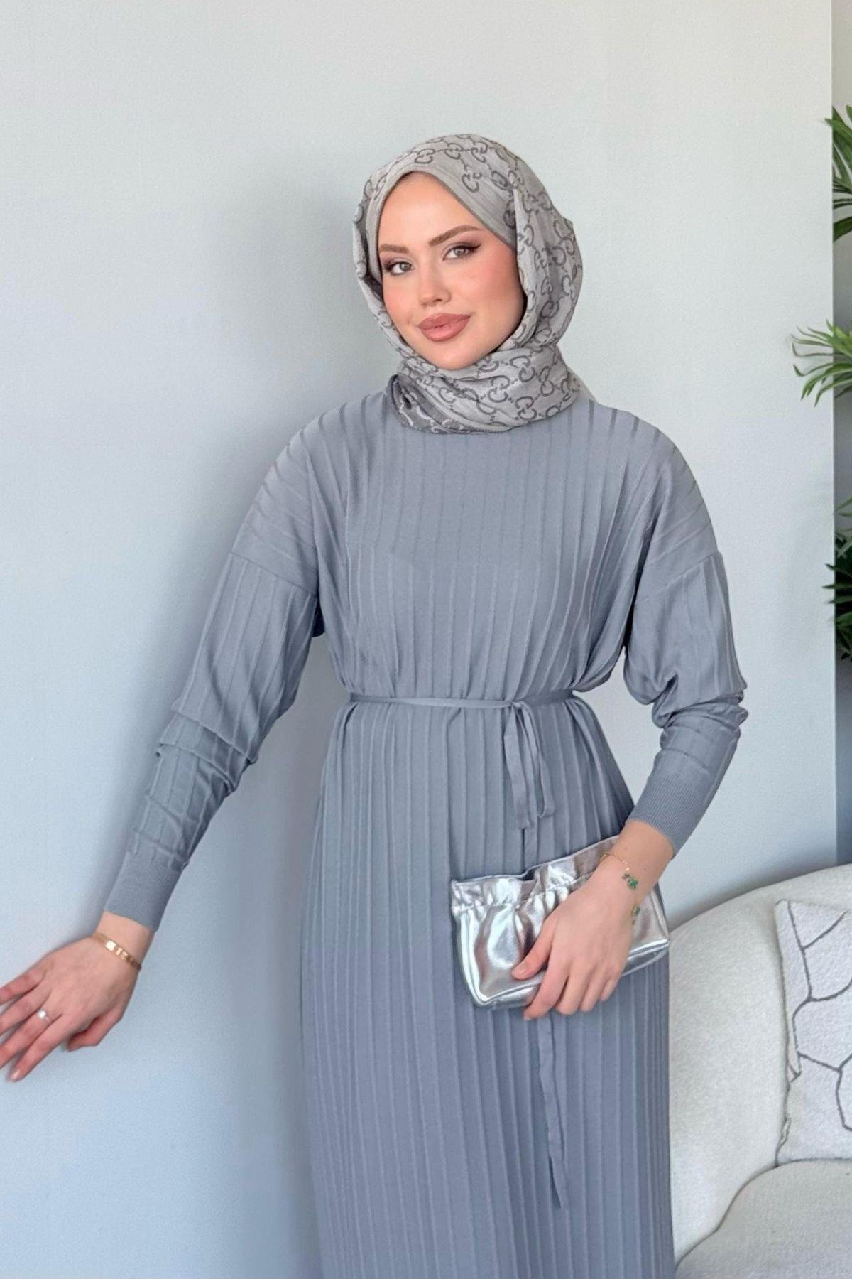 Merserize Nur Elbise Gri, Fiyatları Merserize Nur Elbise Gri - Haza Moda 