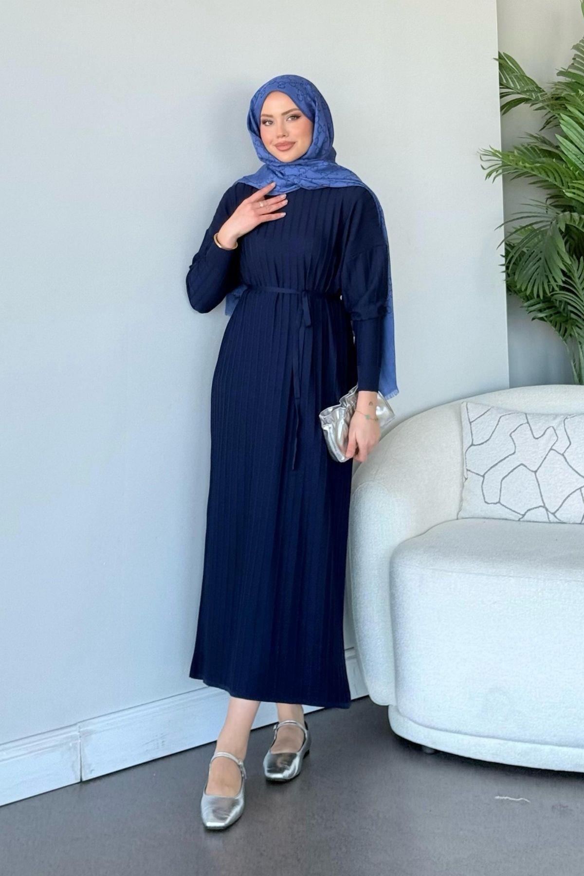 Merserize Nur Elbise Lacivert, Fiyatları Merserize Nur Elbise Lacivert - Haza Moda 