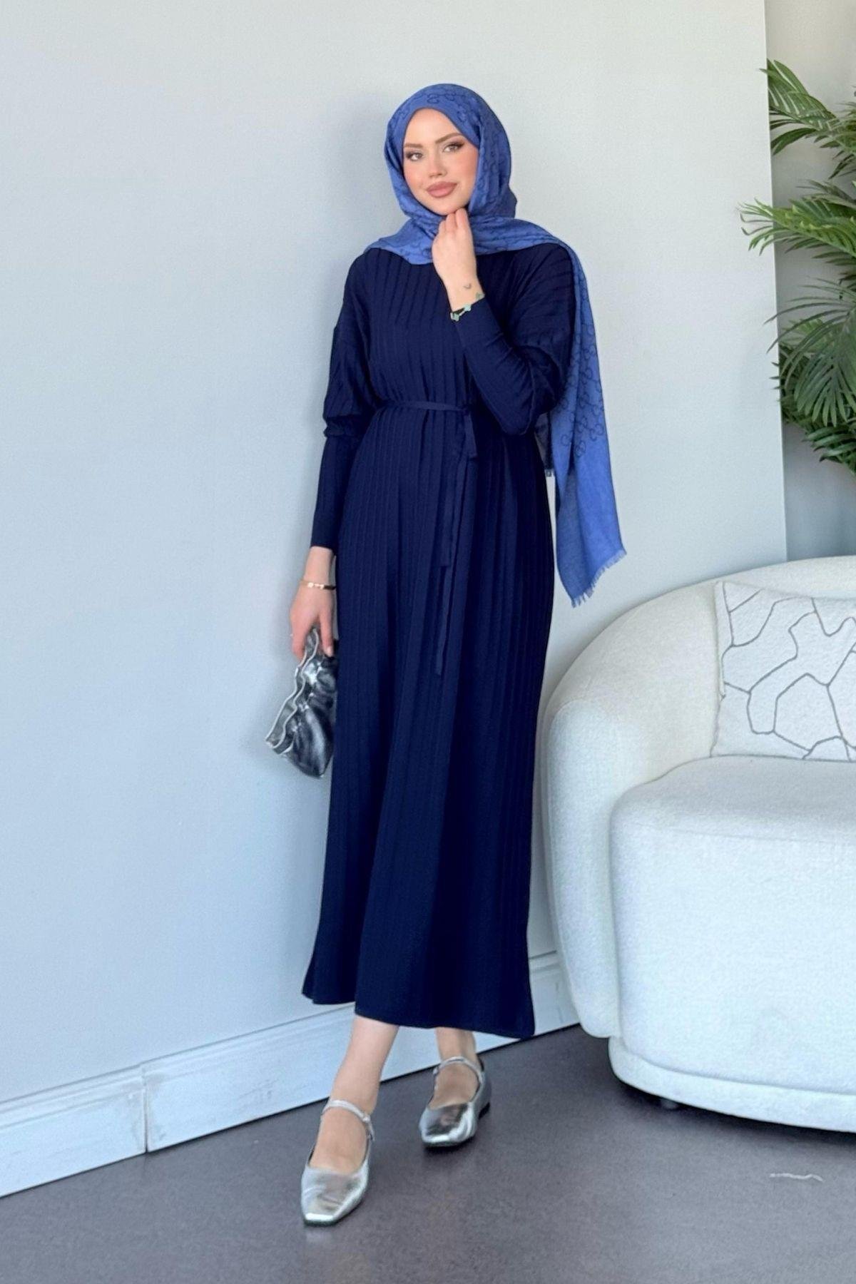 Merserize Nur Elbise Lacivert, Fiyatları Merserize Nur Elbise Lacivert - Haza Moda 