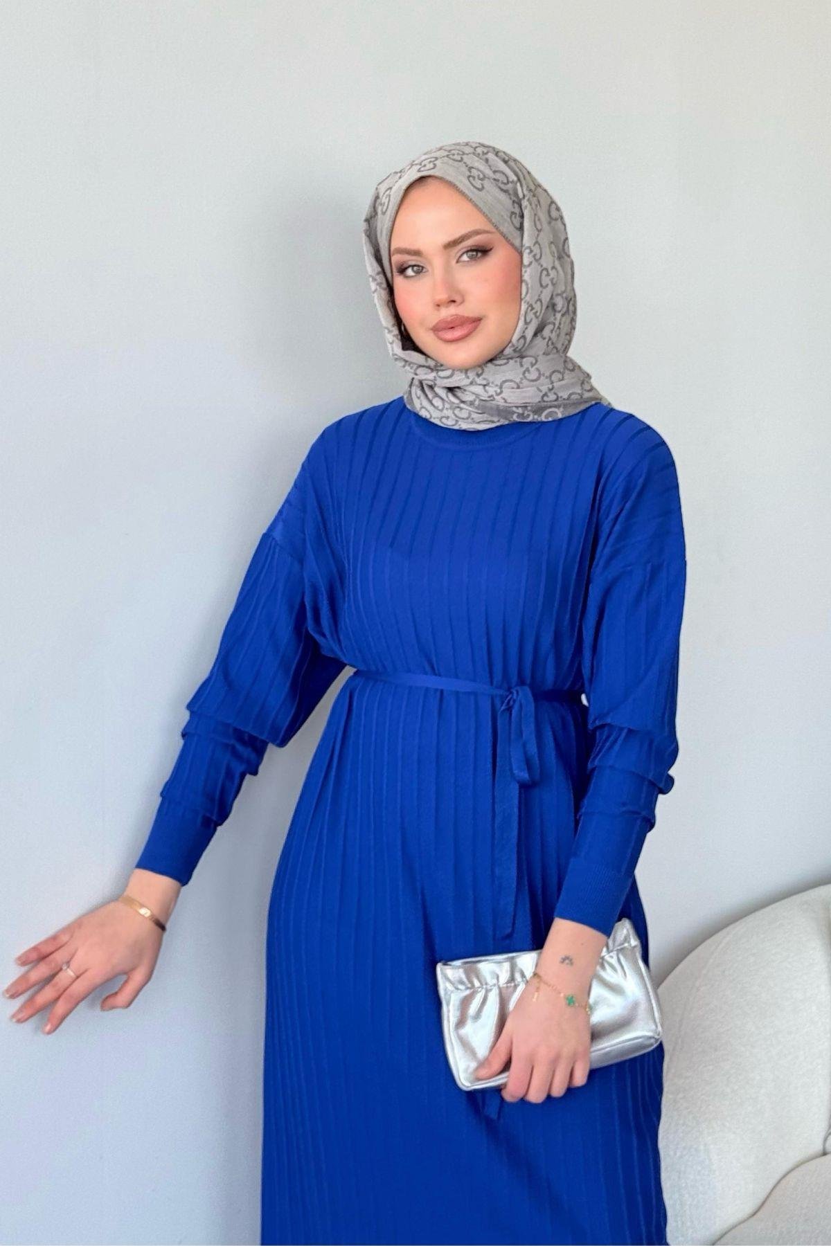 Merserize Nur Elbise Saks, Fiyatları Merserize Nur Elbise Saks - Haza Moda 