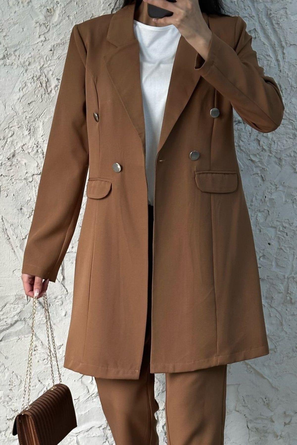 Metal Düğmeli Ceketli Takım Kahve, Fiyatları 