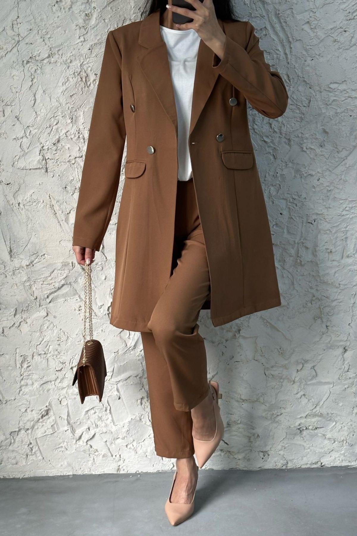 Metal Düğmeli Ceketli Takım Kahve, Fiyatları 